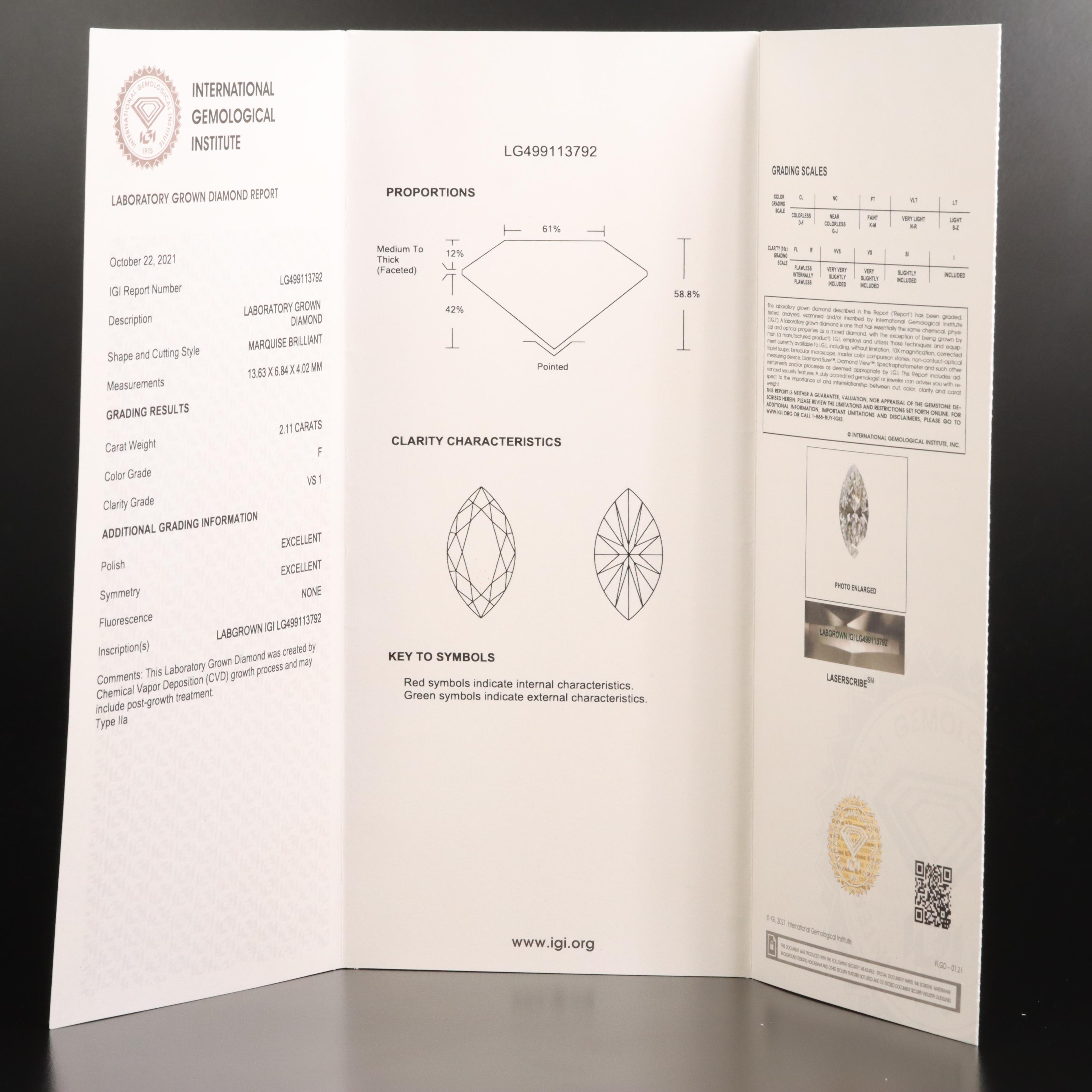 Loose 2.11 CT Lab Grown Diamond with IGI Report
