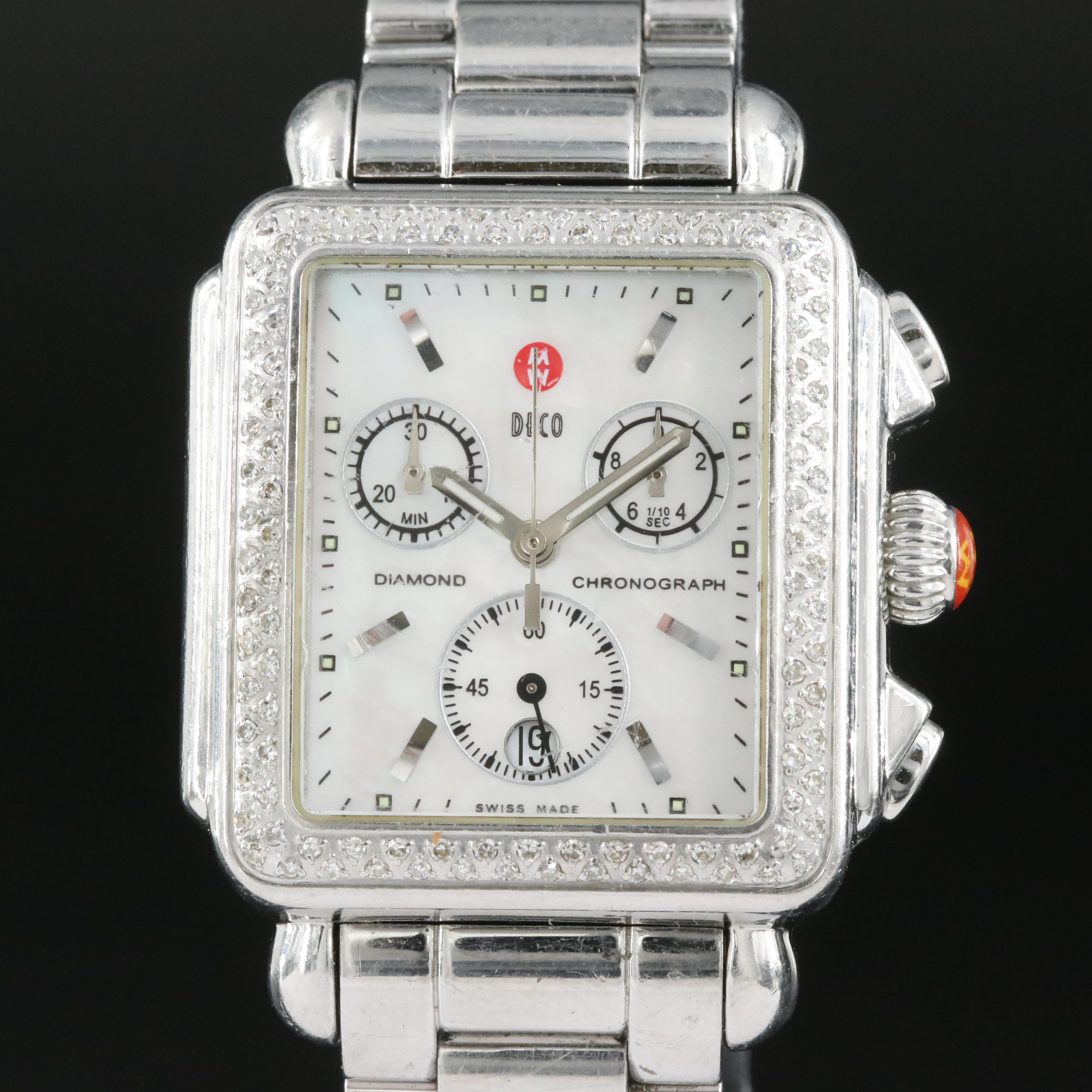 Michele Deco Diamond, Mother-of-Pearl Dial Chronograph Watch