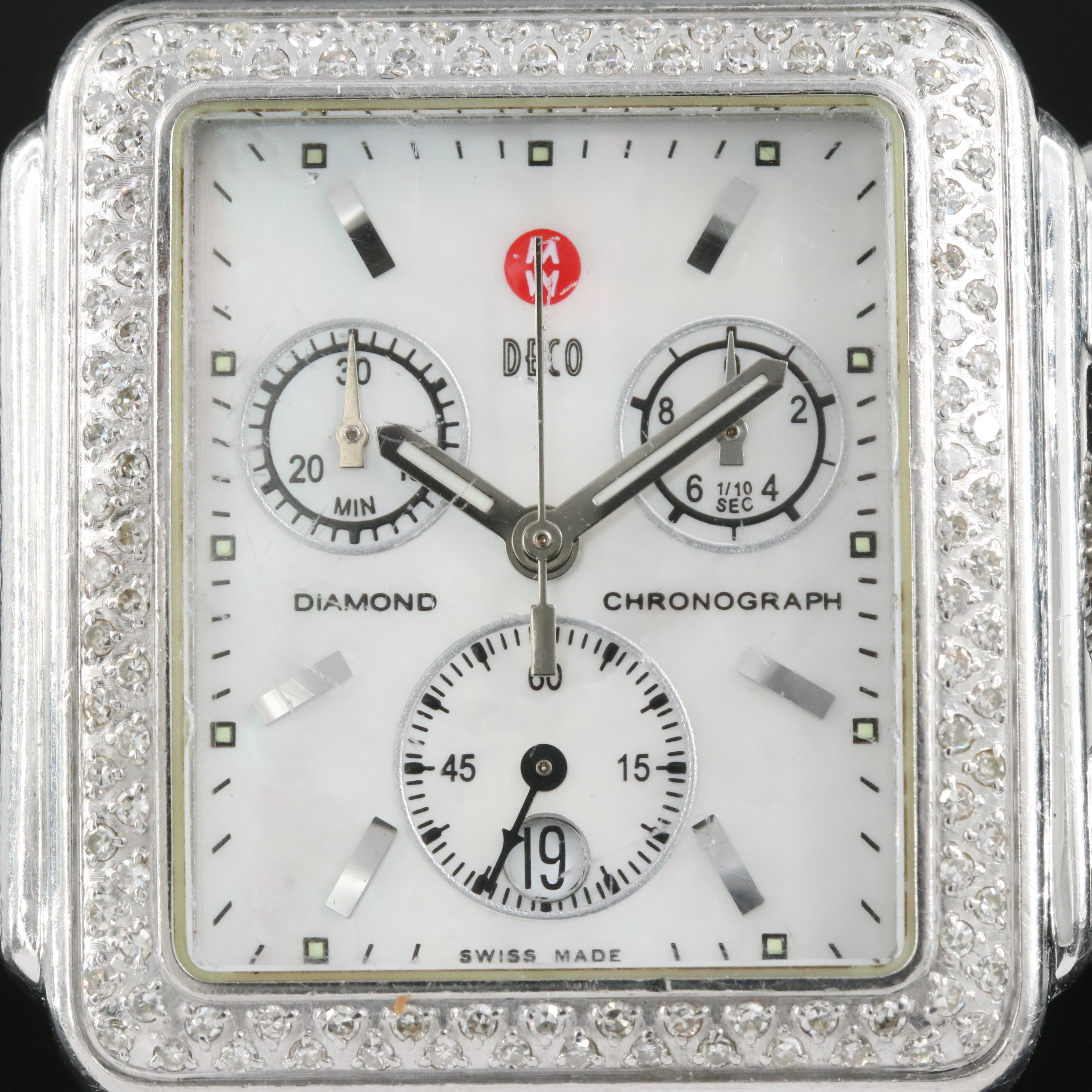 Michele Deco Diamond, Mother-of-Pearl Dial Chronograph Watch