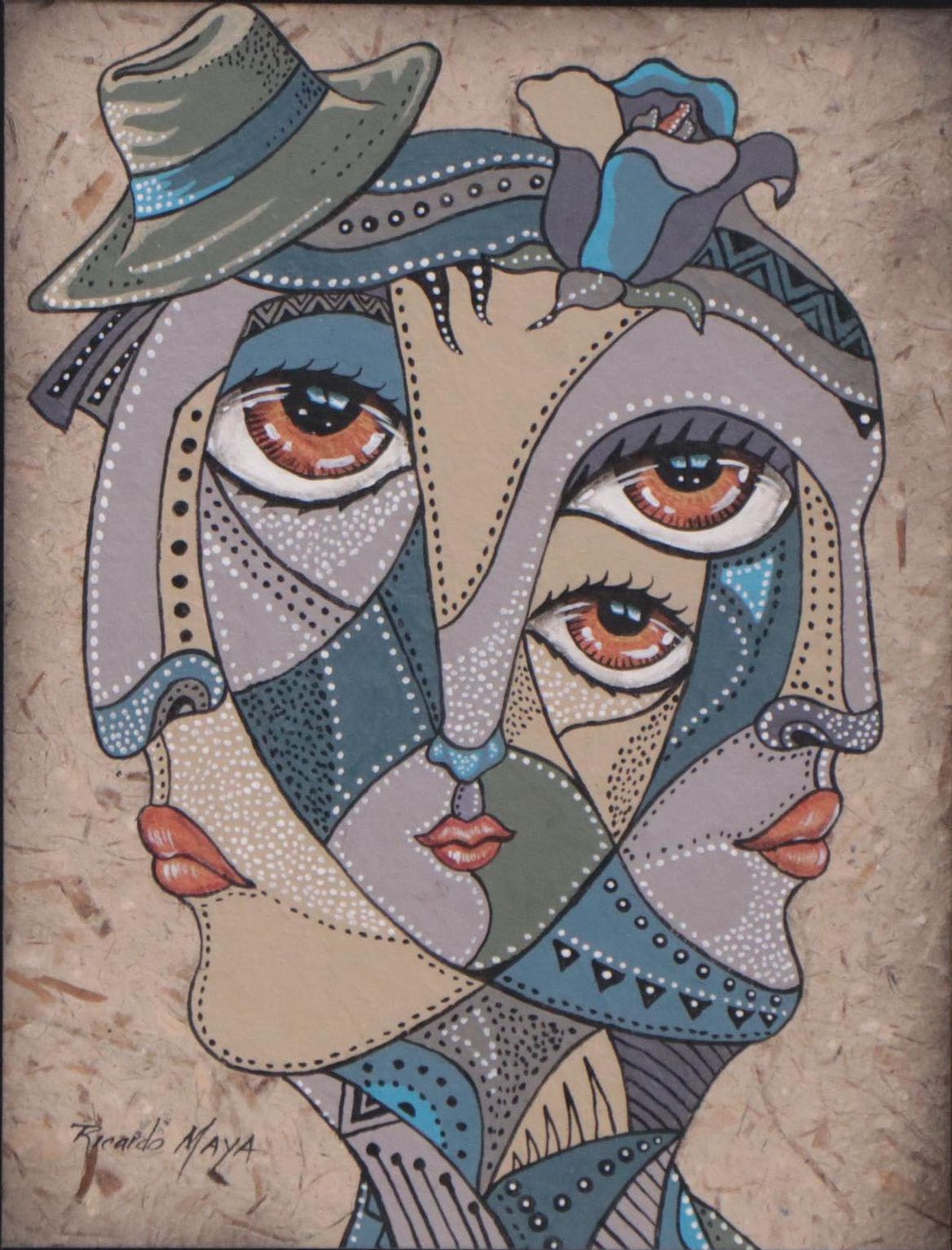 Ricardo Maya Portrait Mixed Media Painting, 21st Century