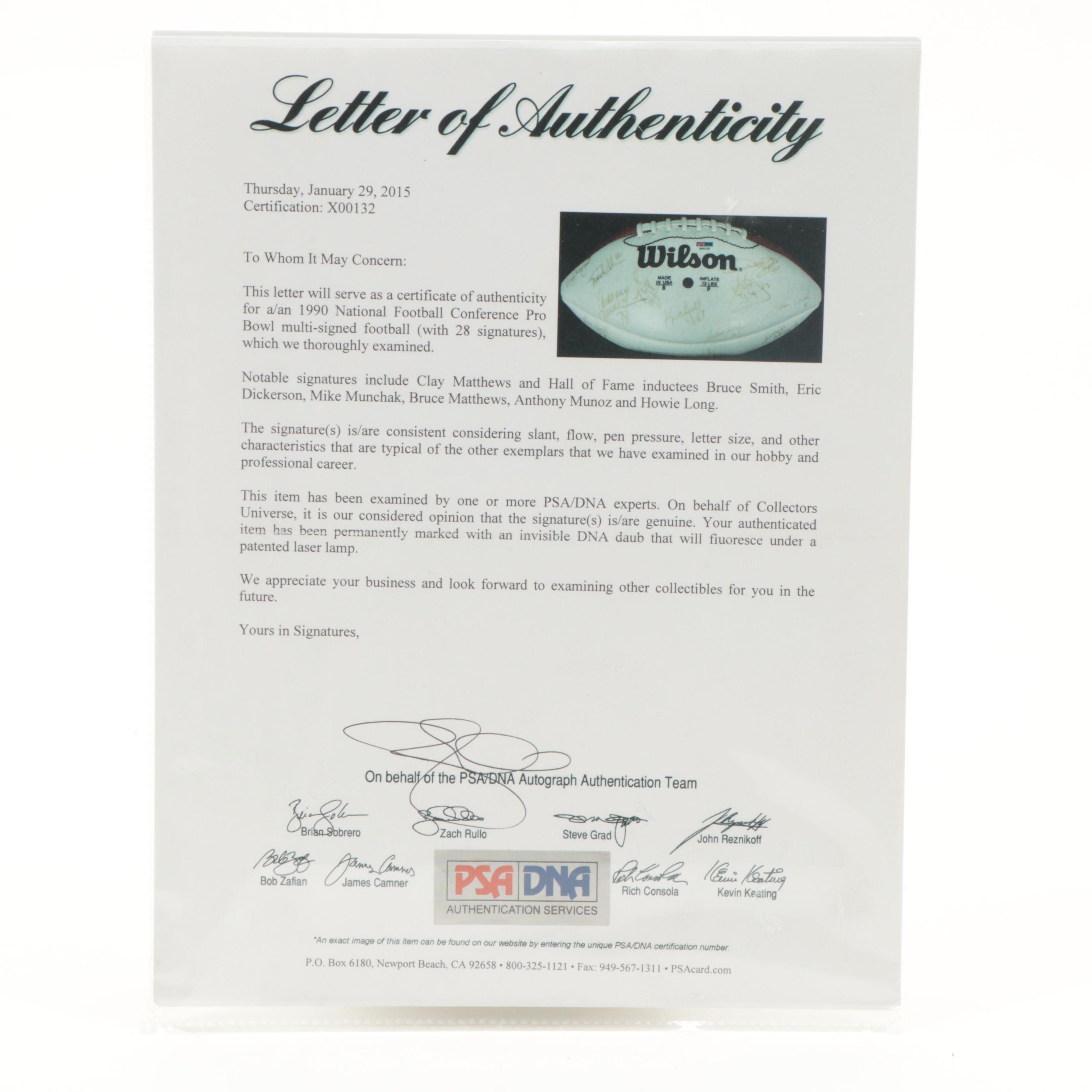 28 Signed Official NFL 1990 Pro Bowl Football With Long, Dickerson, Smith, More