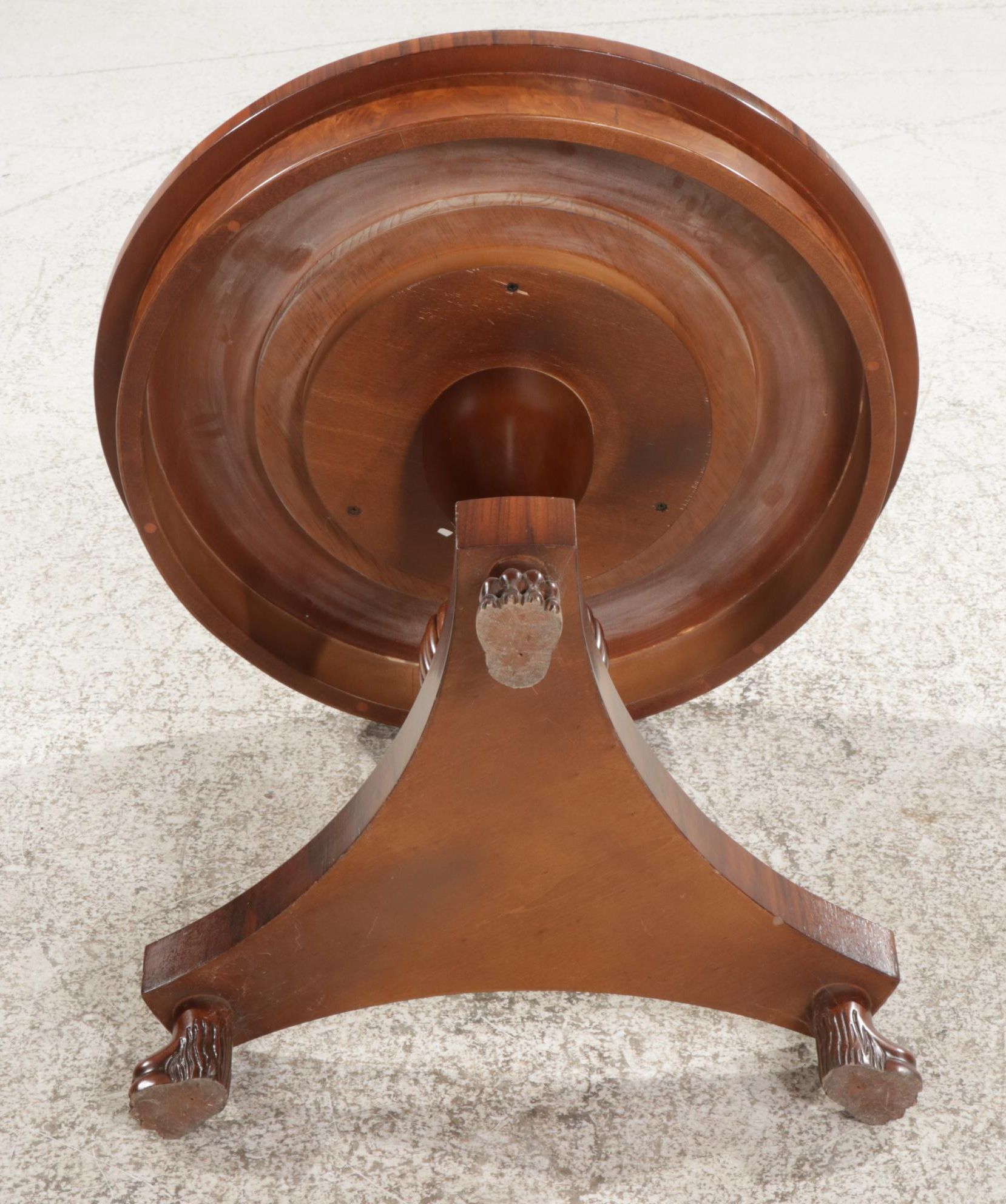 Classical Style Mahogany and Burl Finish Round Center Table