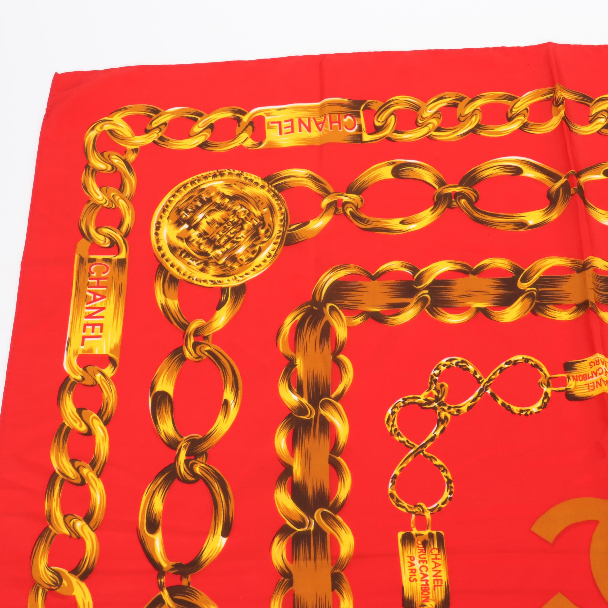 Chanel CC Chain-Link Pattern Silk Twill Scarf