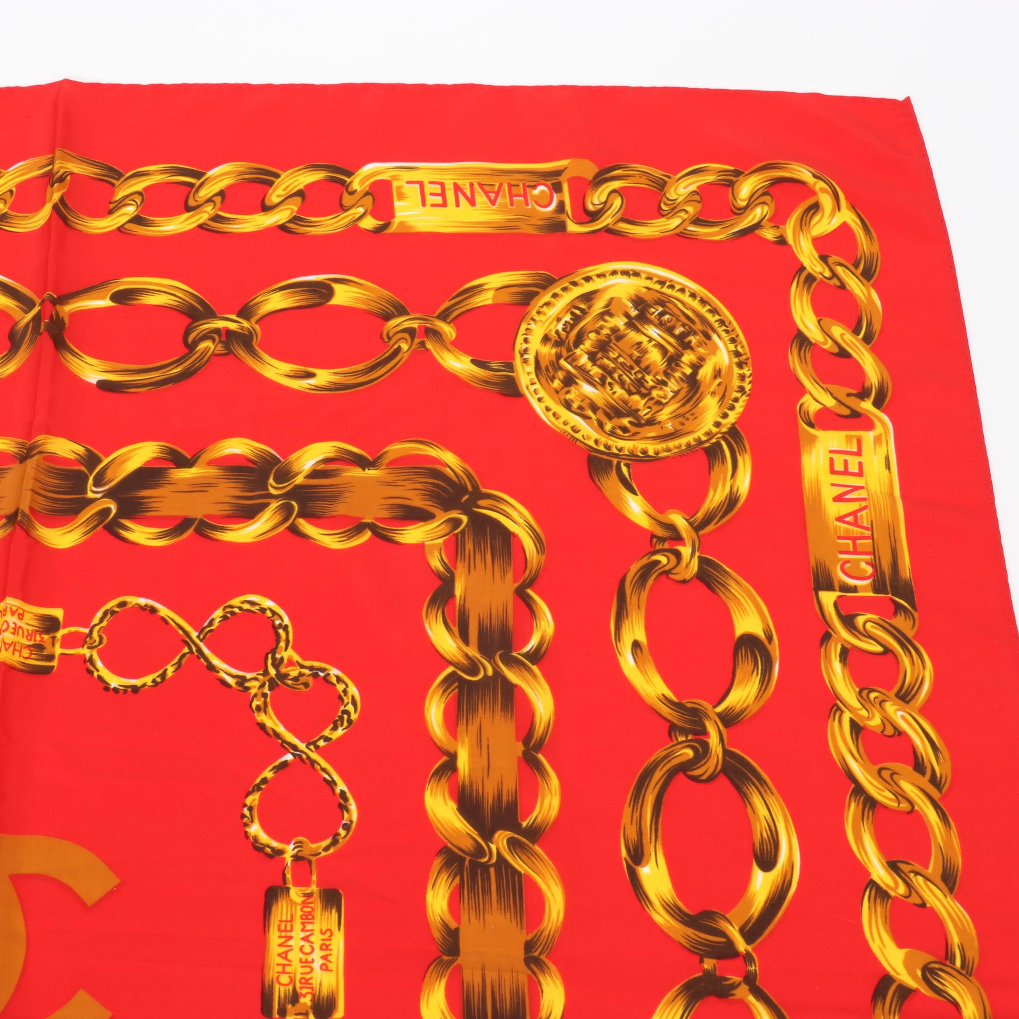 Chanel CC Chain-Link Pattern Silk Twill Scarf