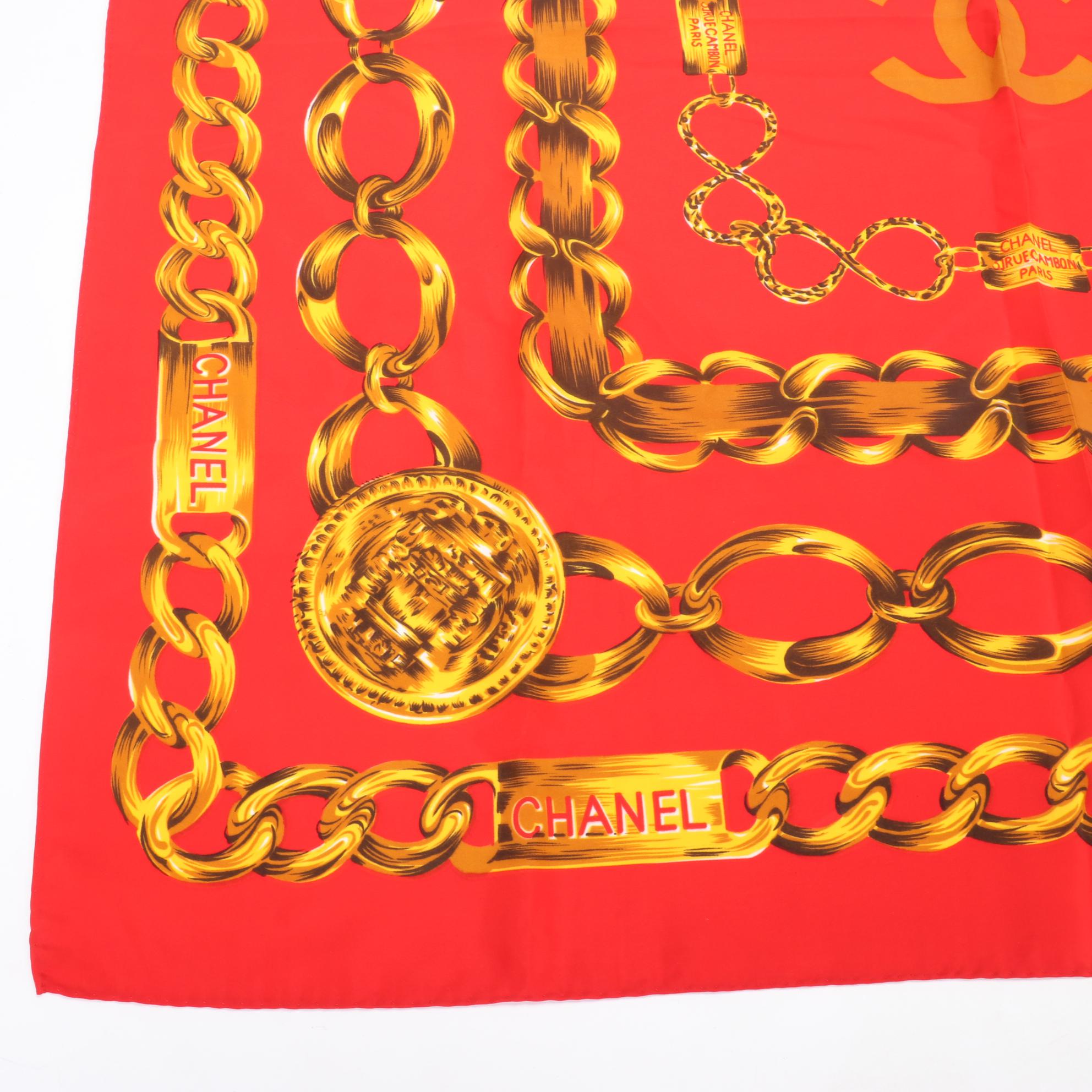 Chanel CC Chain-Link Pattern Silk Twill Scarf