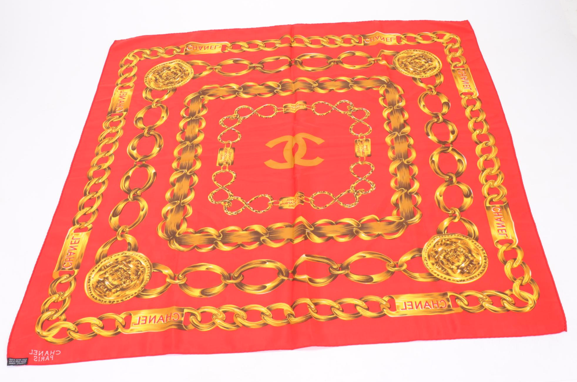 Chanel CC Chain-Link Pattern Silk Twill Scarf