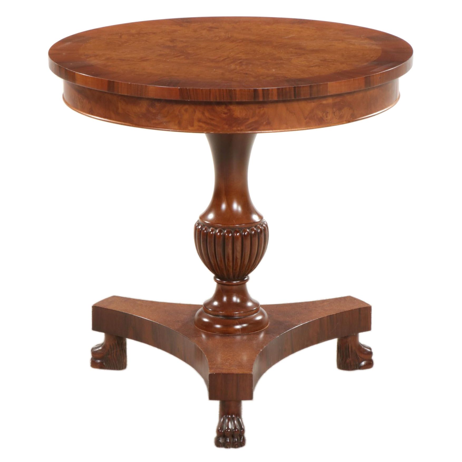 Classical Style Mahogany and Burl Finish Round Center Table