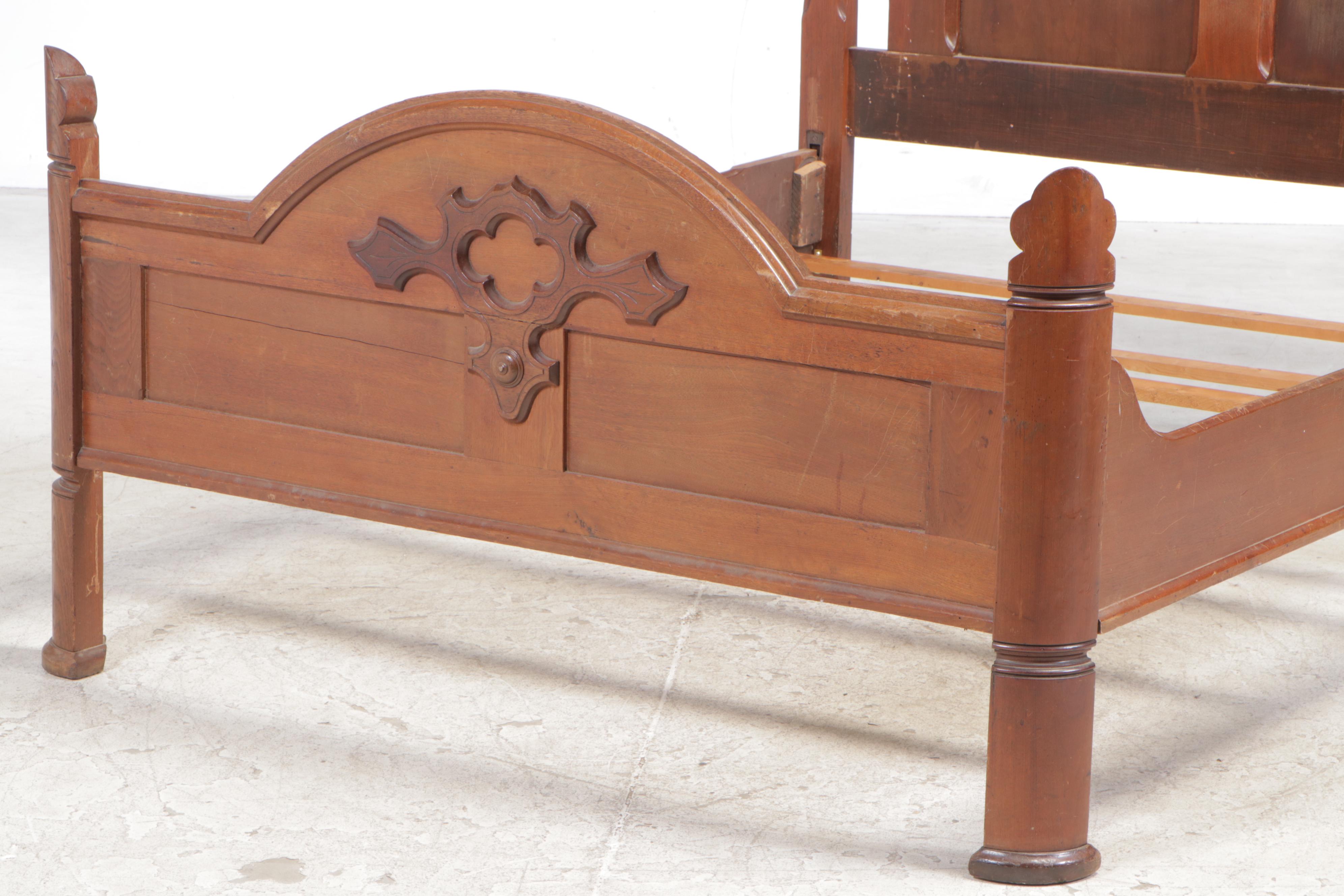Victorian Walnut Full Size Bed Frame, Late 19th Century