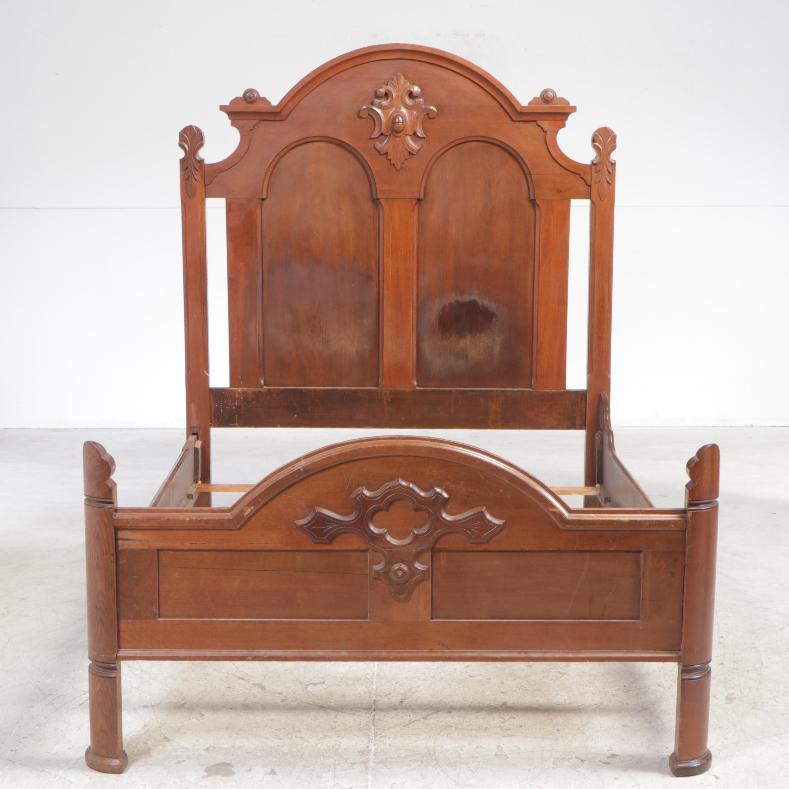 Victorian Walnut Full Size Bed Frame, Late 19th Century