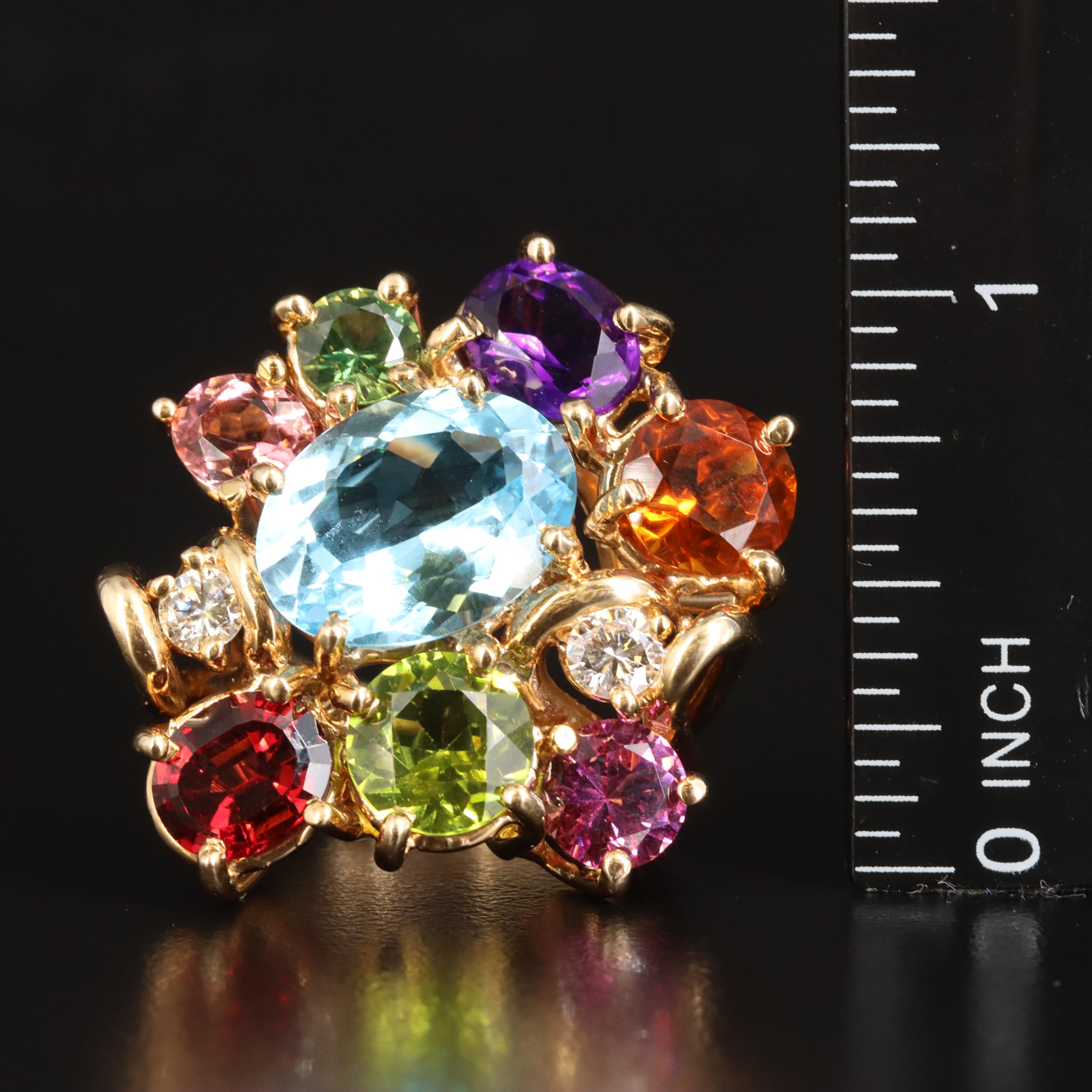14K Topaz, Amethyst, Garnet, Tourmaline, Peridot, Citrine and Diamond Ring