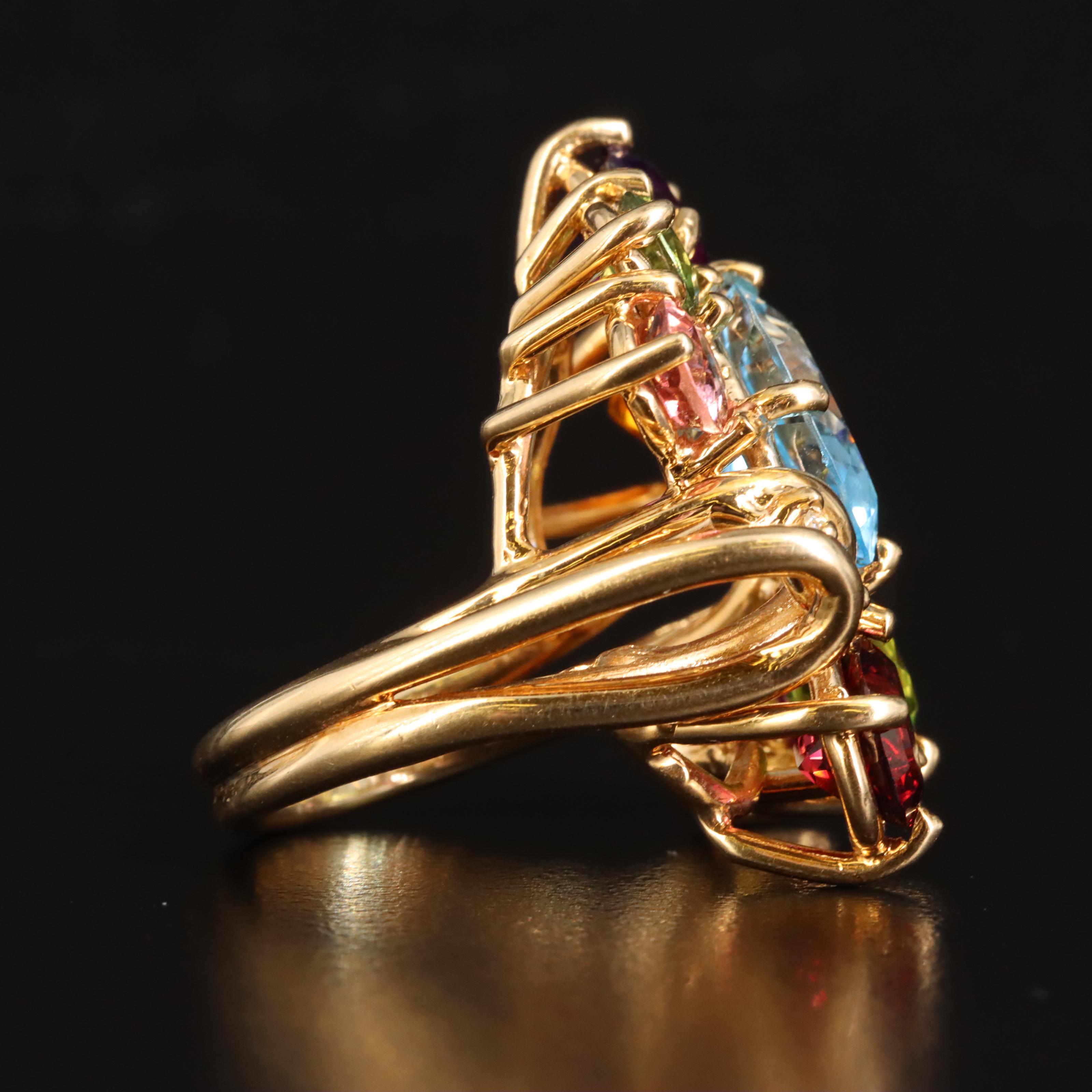 14K Topaz, Amethyst, Garnet, Tourmaline, Peridot, Citrine and Diamond Ring