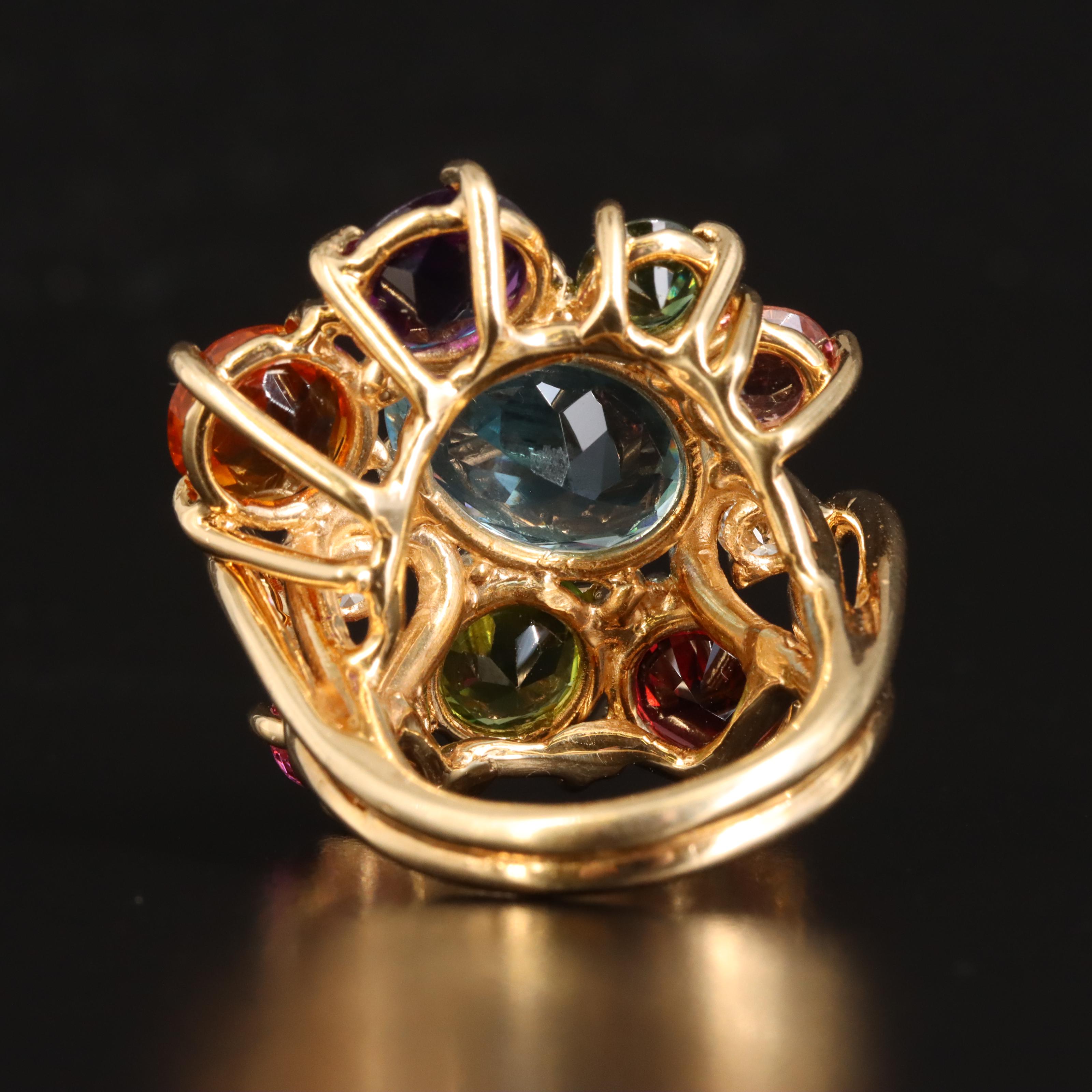 14K Topaz, Amethyst, Garnet, Tourmaline, Peridot, Citrine and Diamond Ring