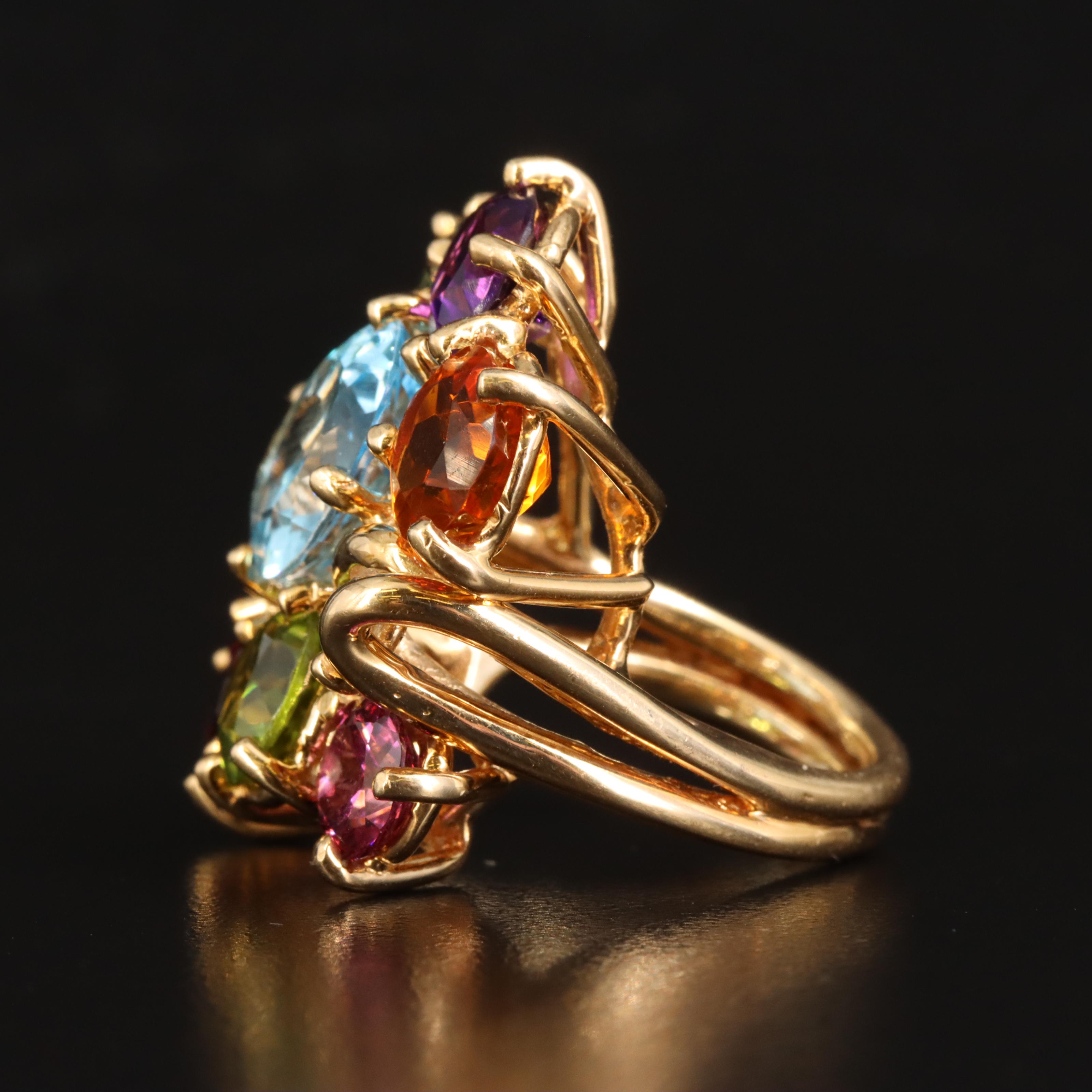 14K Topaz, Amethyst, Garnet, Tourmaline, Peridot, Citrine and Diamond Ring