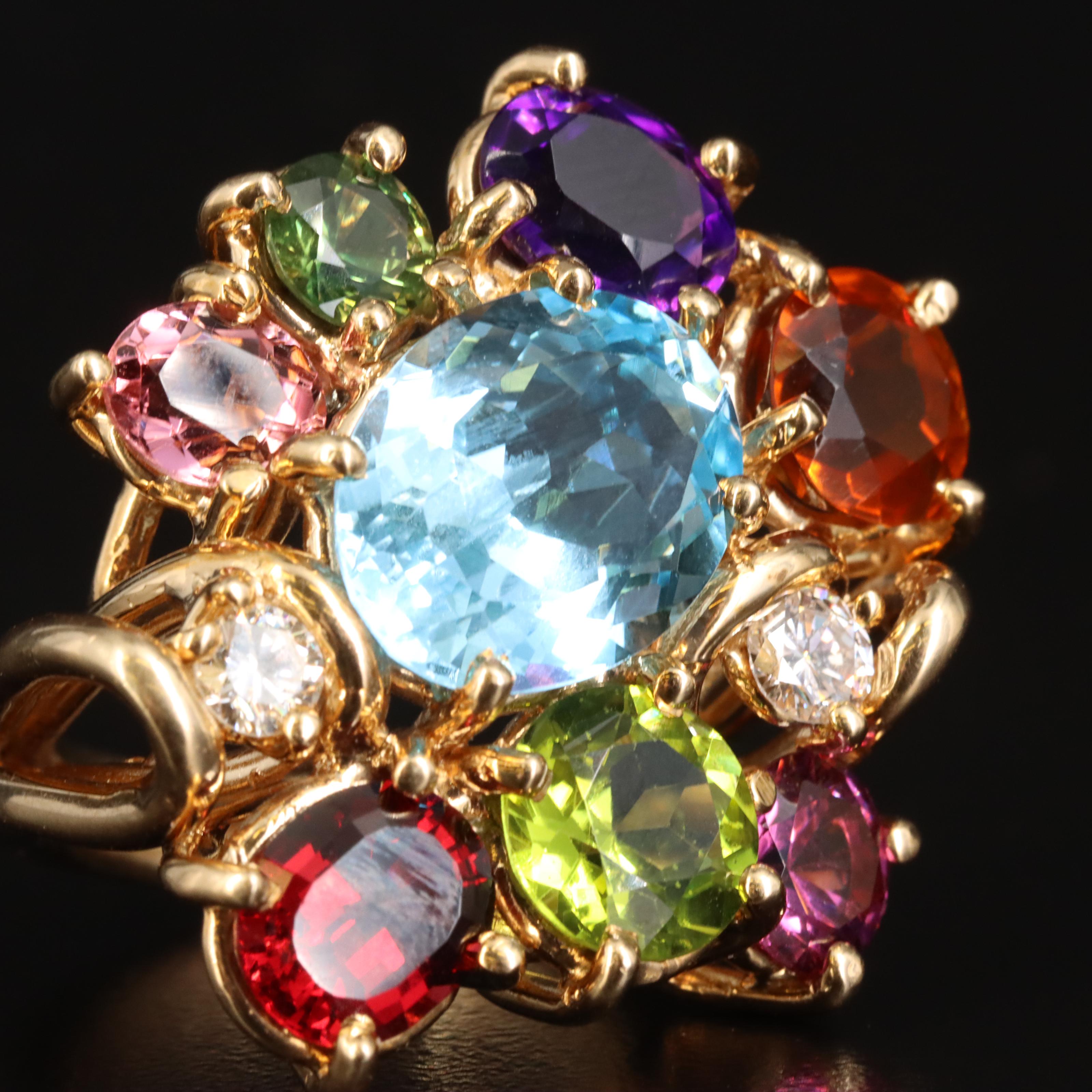 14K Topaz, Amethyst, Garnet, Tourmaline, Peridot, Citrine and Diamond Ring