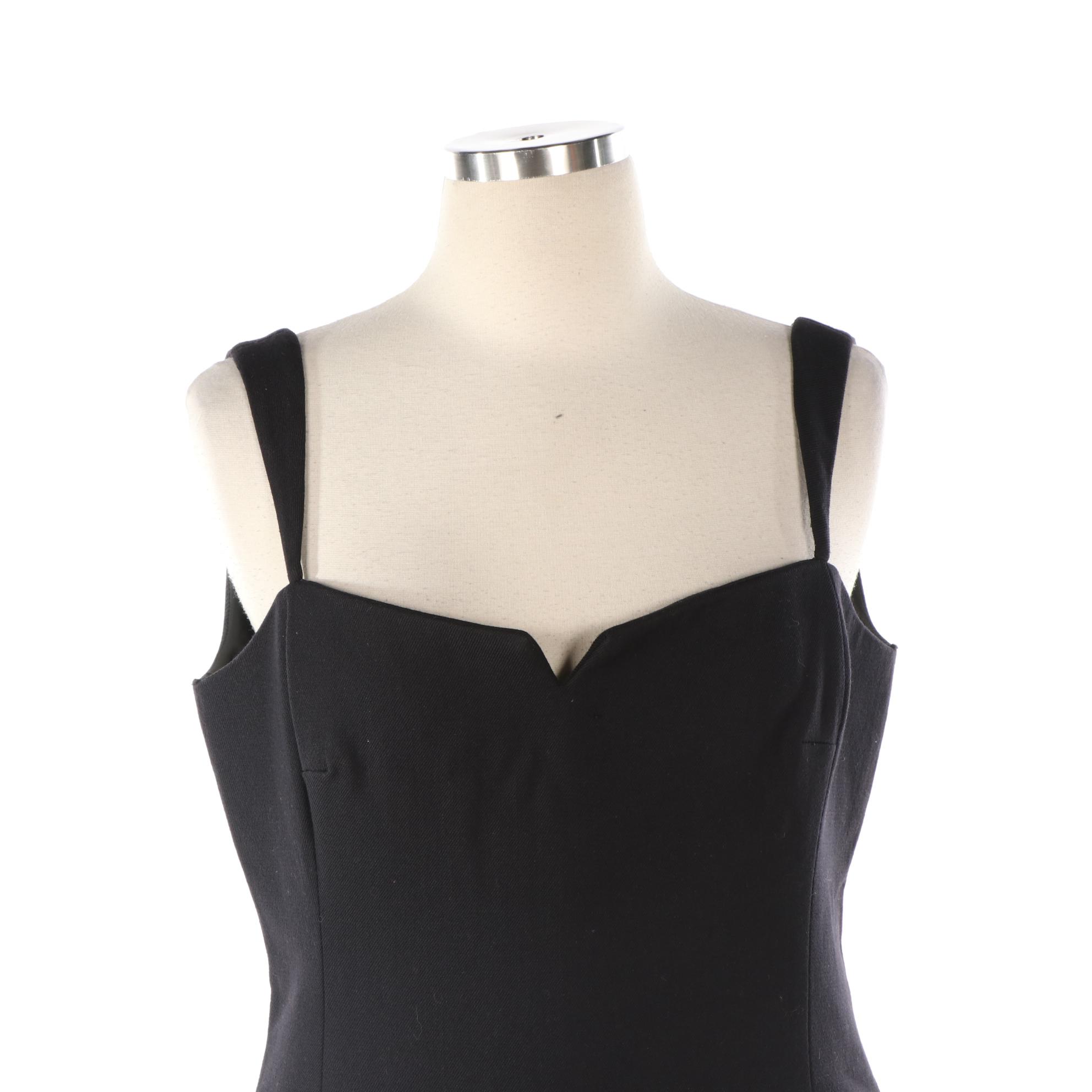 Chaiken Fit and Flare Sleeveless Dress in Black Wool Gabardine