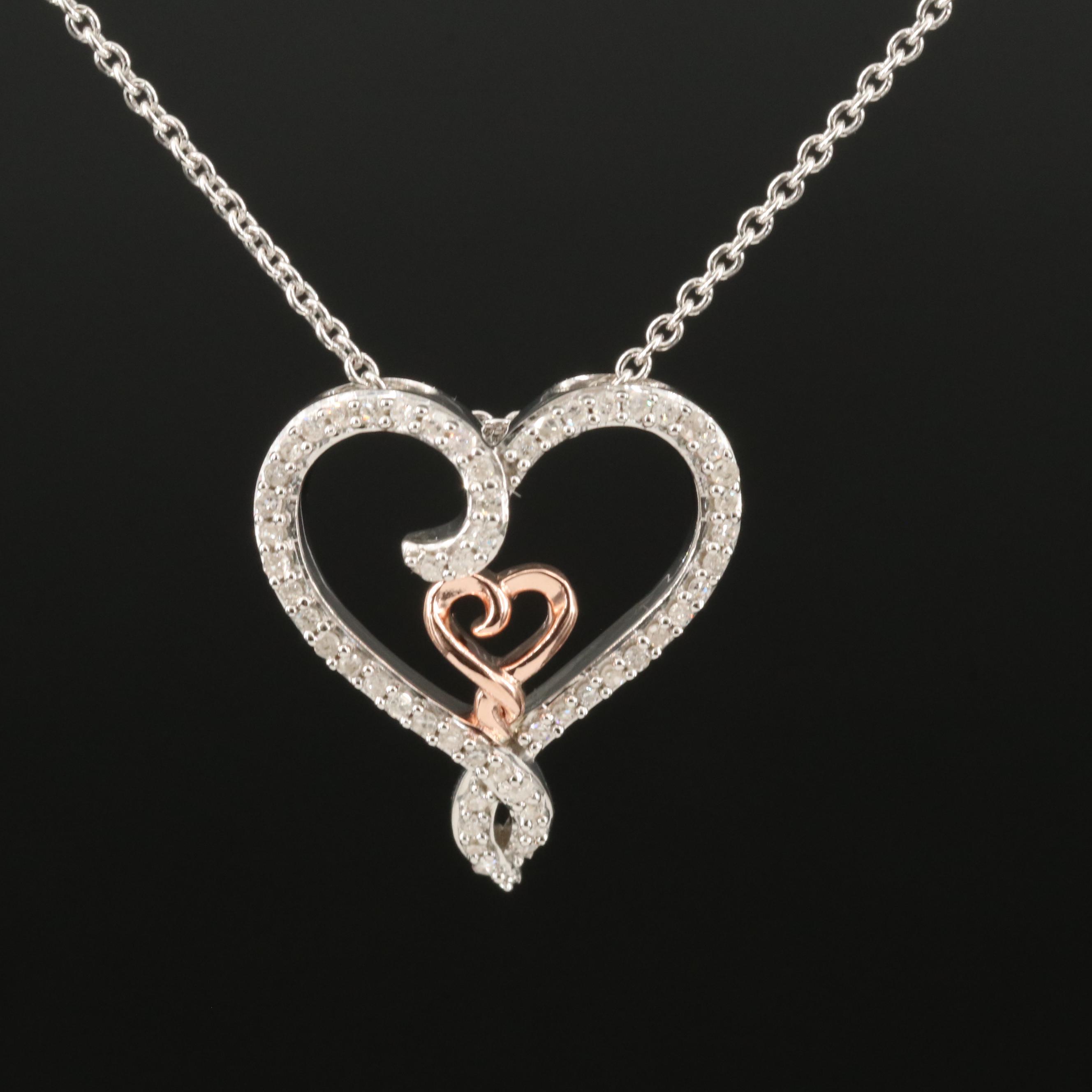 Sterling Diamond Heart Pendant Necklace