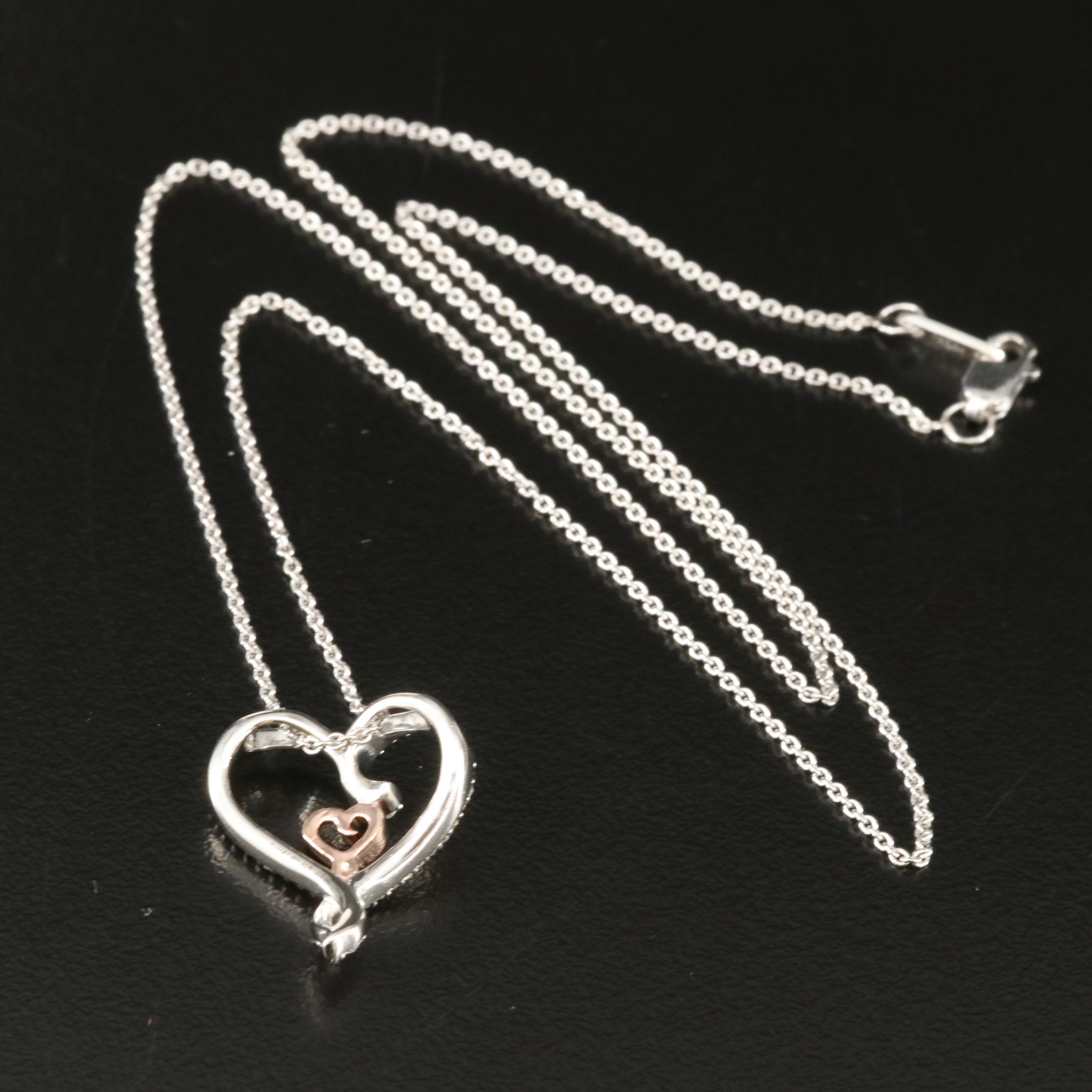 Sterling Diamond Heart Pendant Necklace