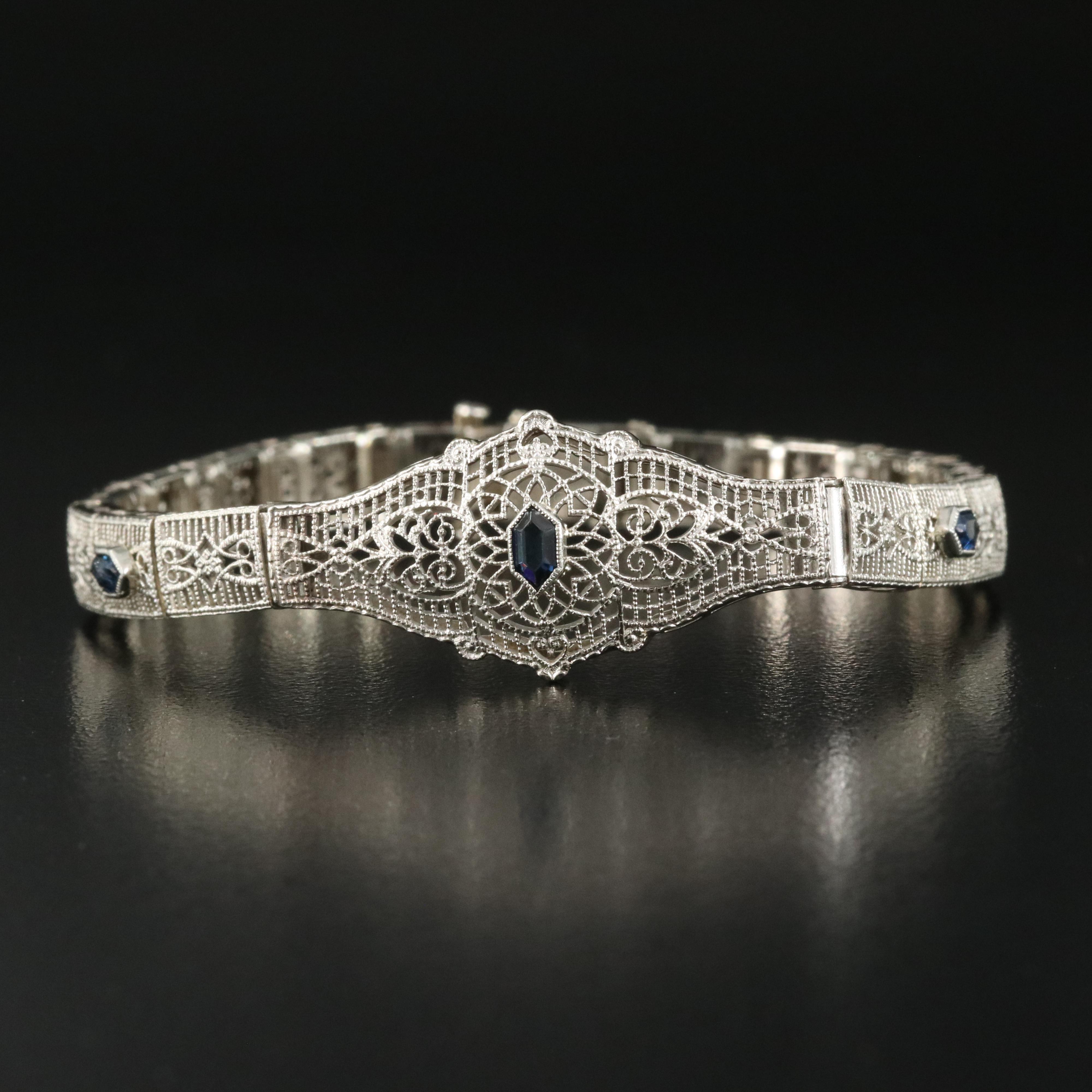 Art Deco 14K Glass Filigree Bracelet