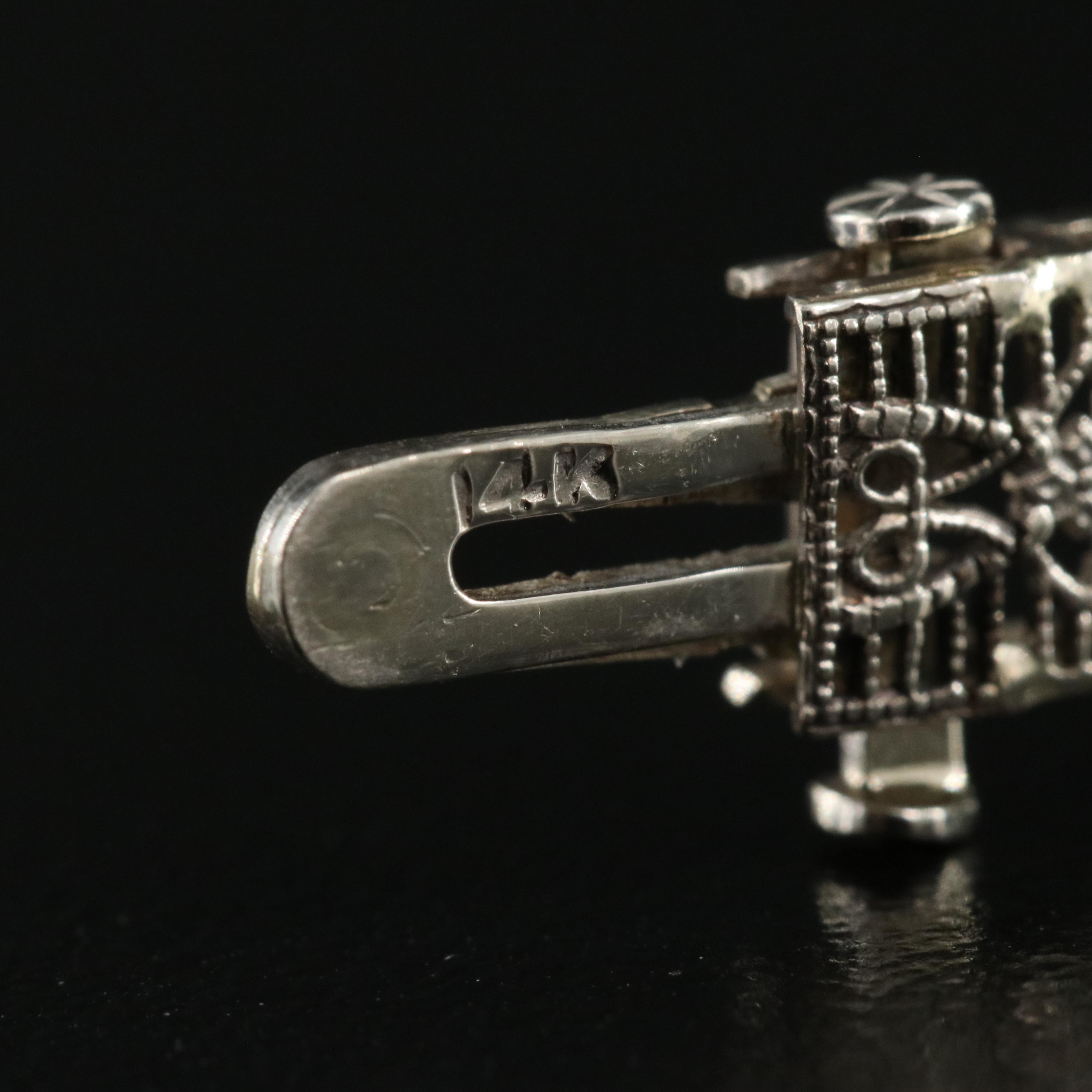 Art Deco 14K Glass Filigree Bracelet