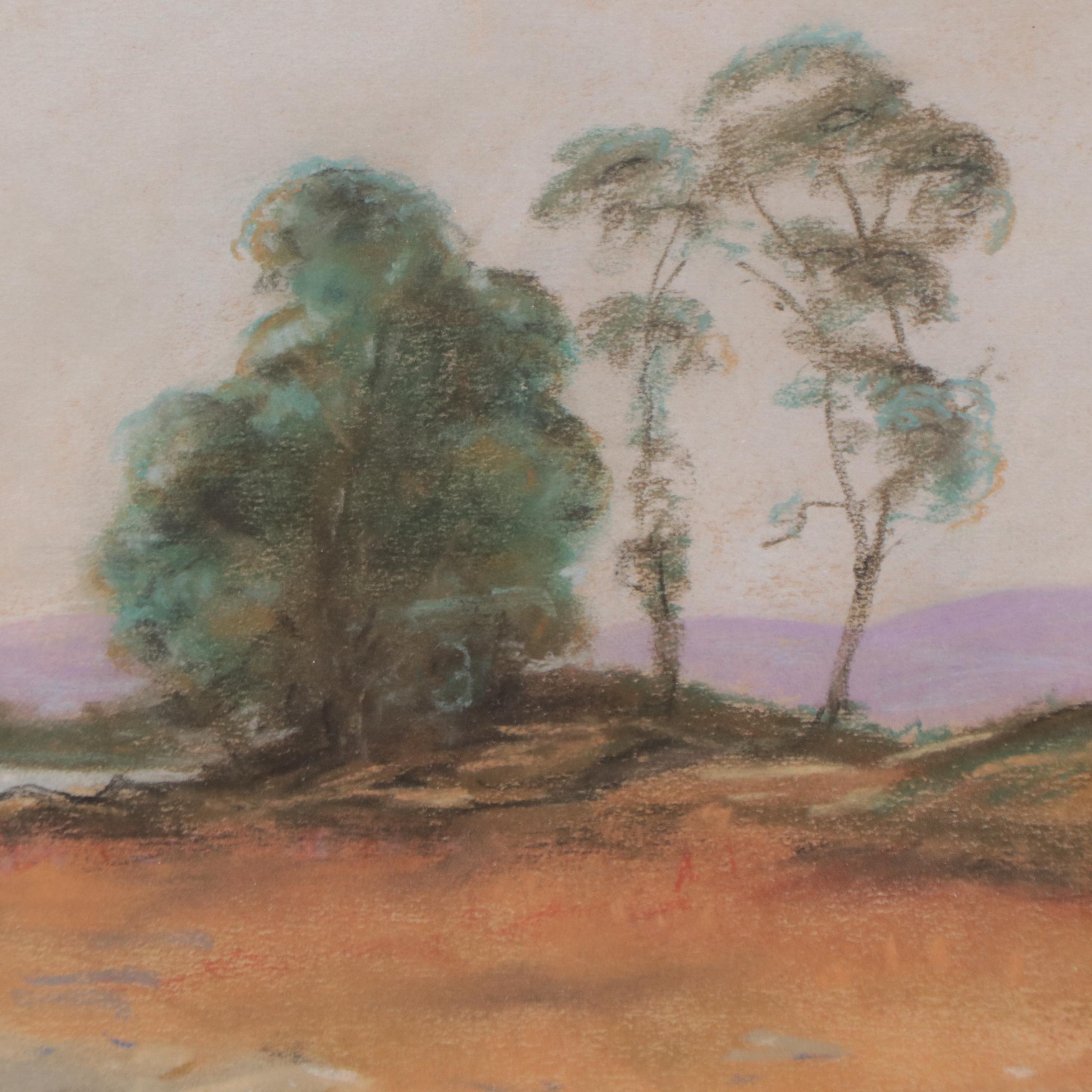 Will Carroll Pastel Drawing of River Landscape, 1948