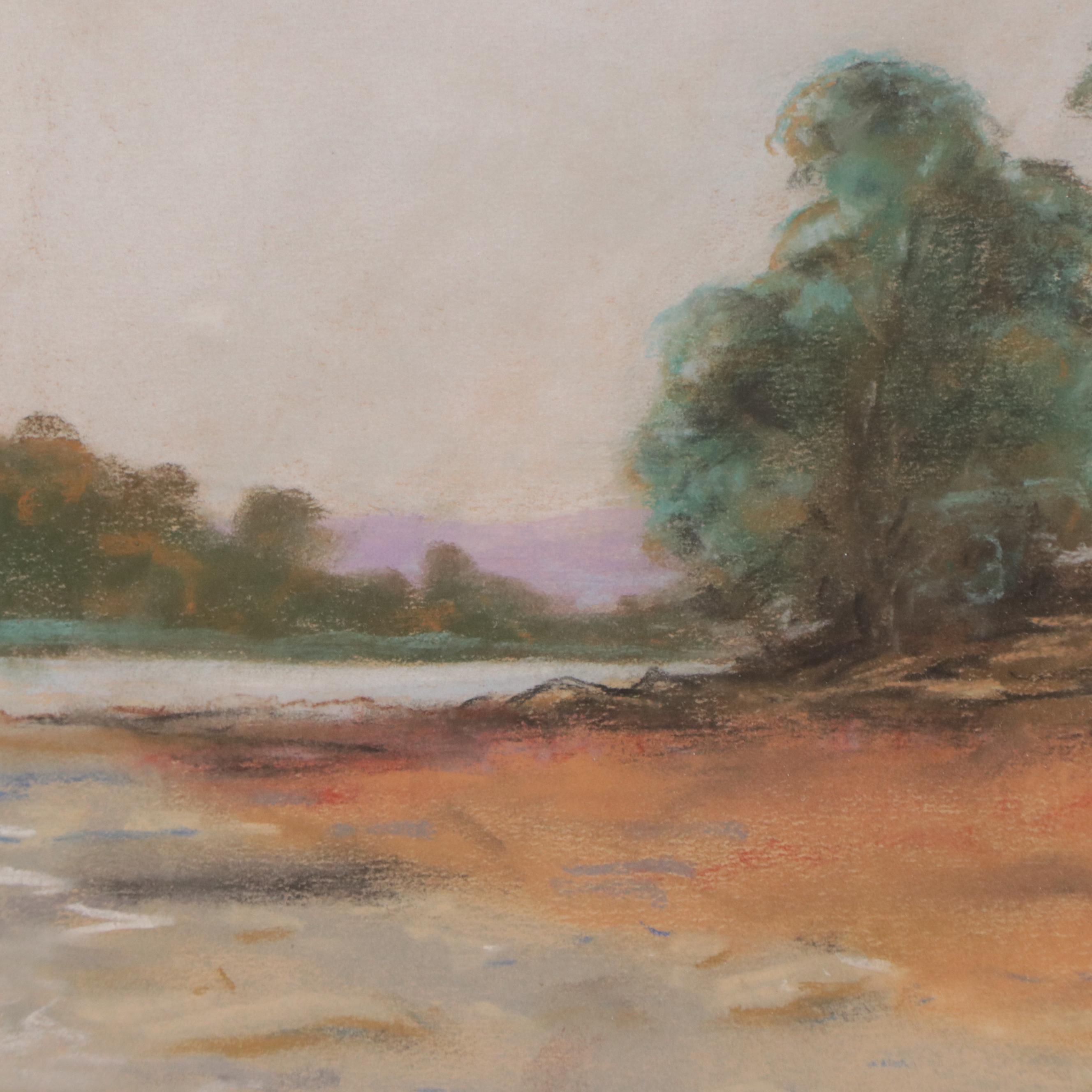 Will Carroll Pastel Drawing of River Landscape, 1948