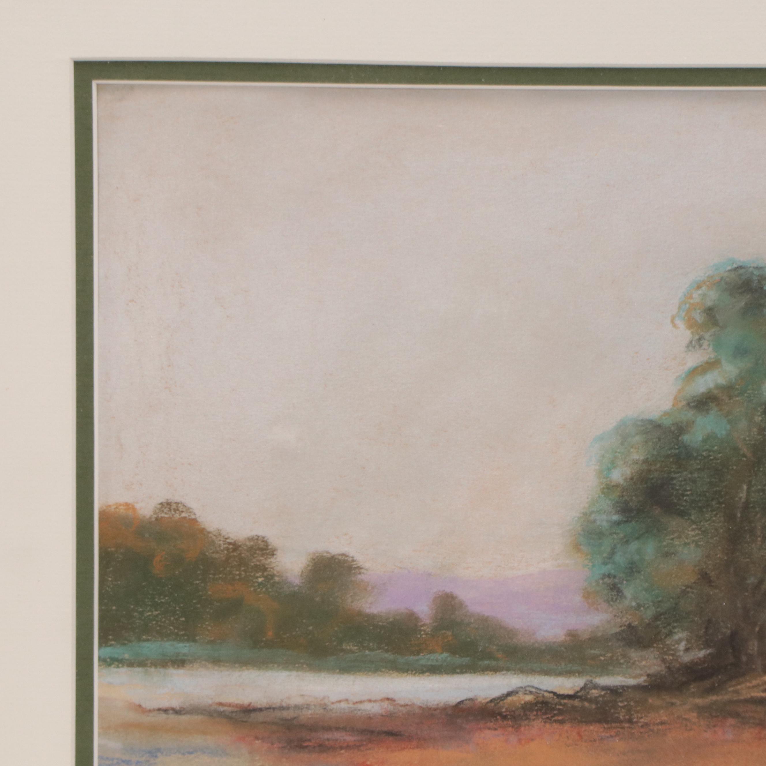 Will Carroll Pastel Drawing of River Landscape, 1948