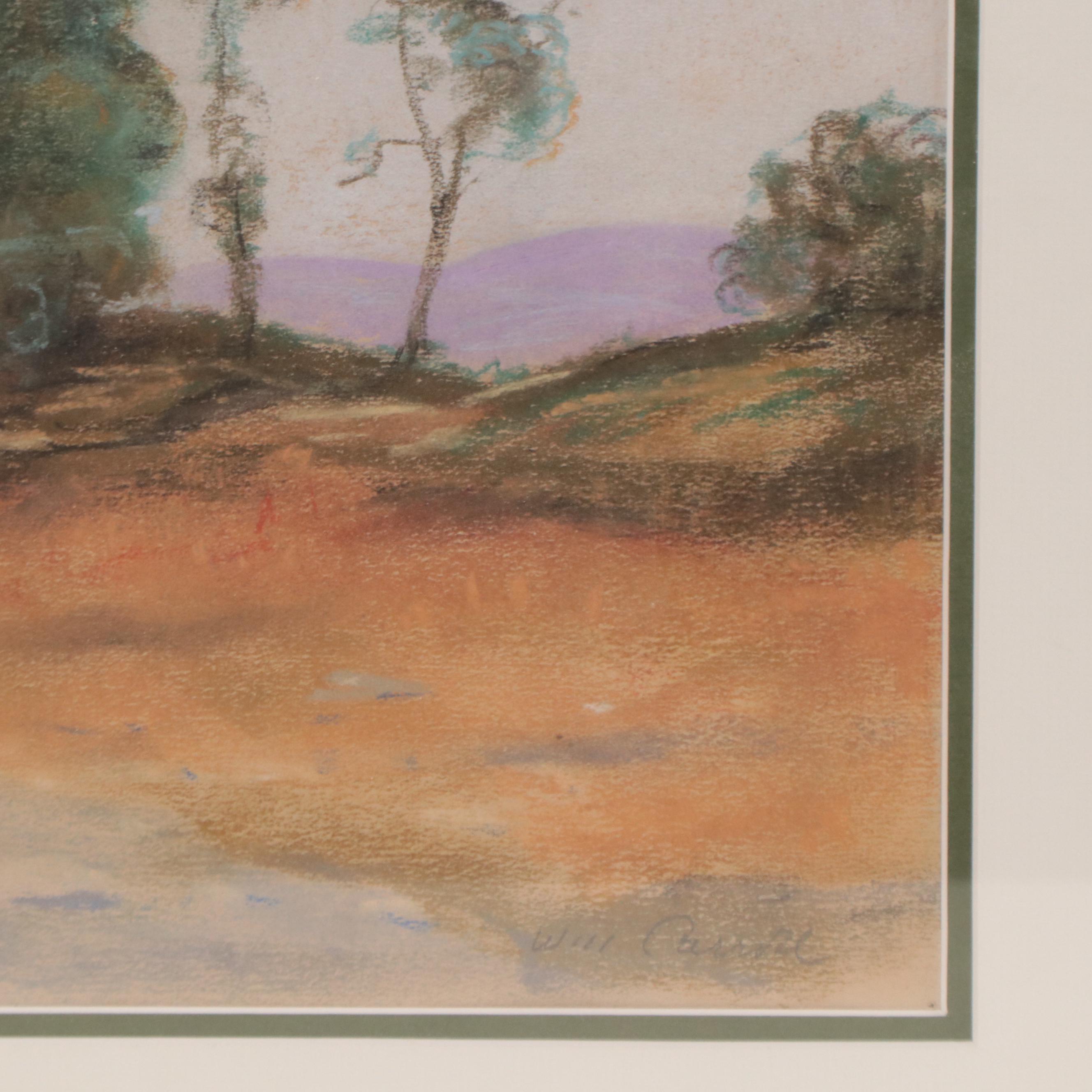 Will Carroll Pastel Drawing of River Landscape, 1948