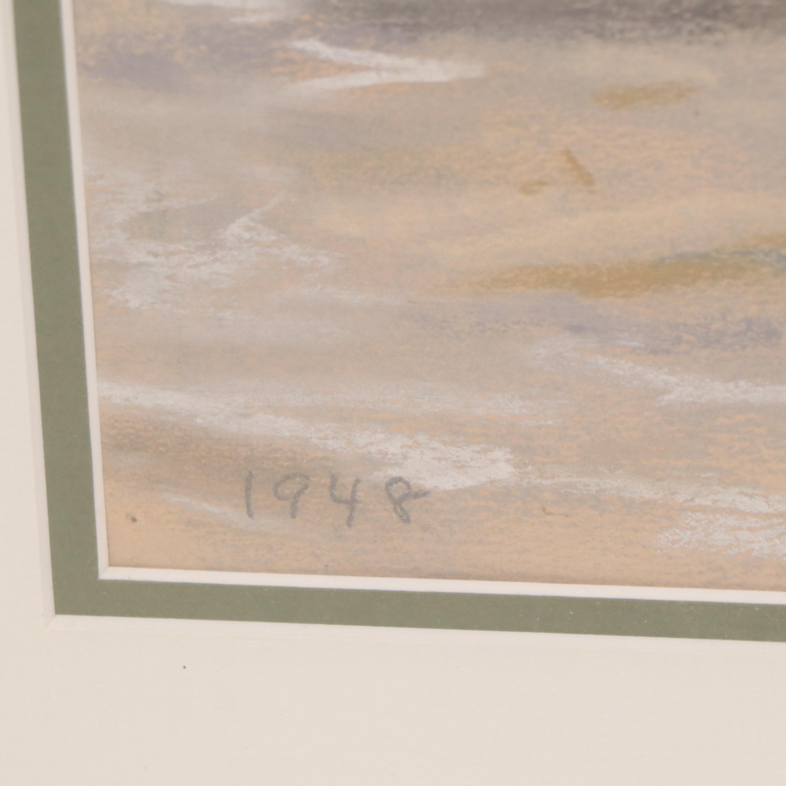 Will Carroll Pastel Drawing of River Landscape, 1948