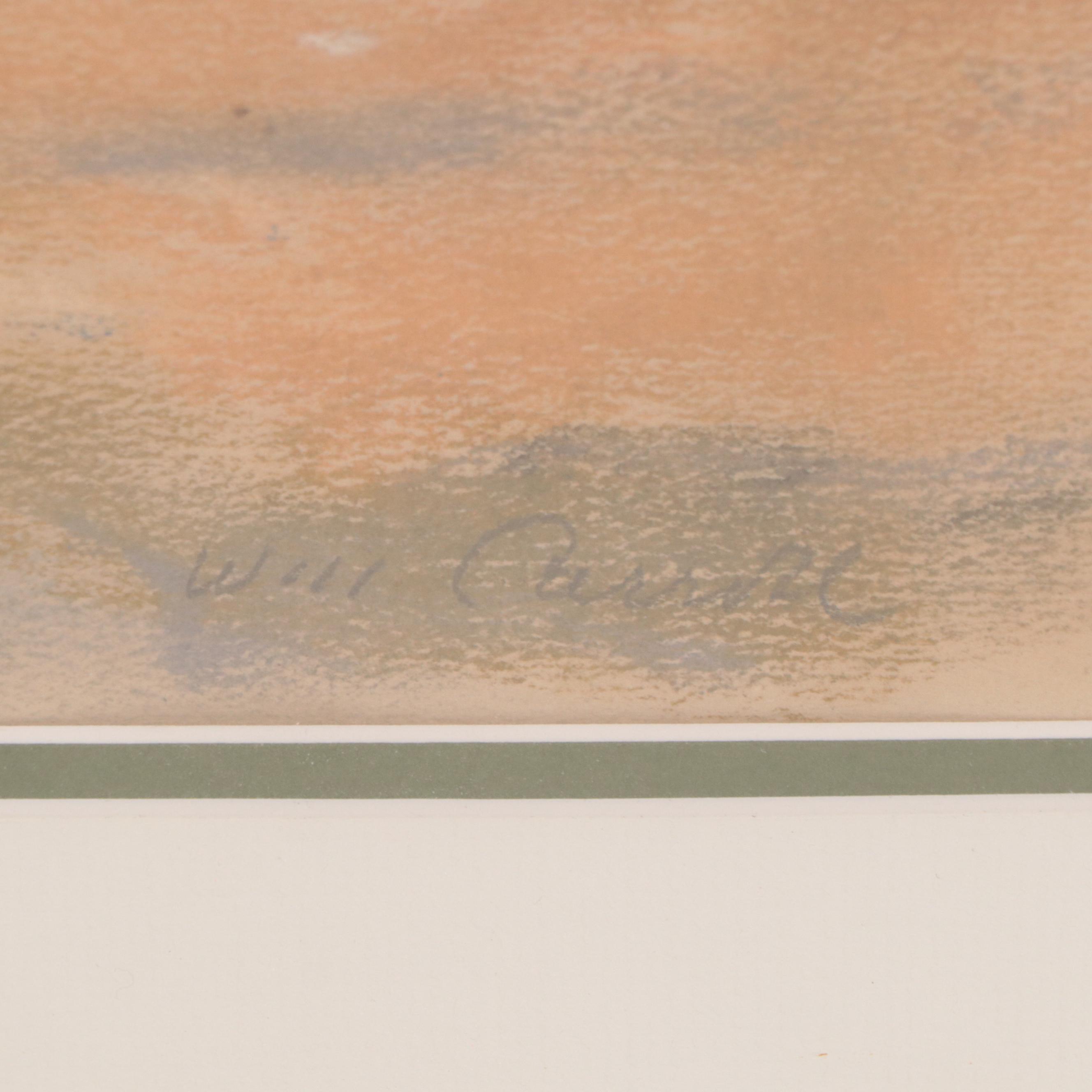 Will Carroll Pastel Drawing of River Landscape, 1948