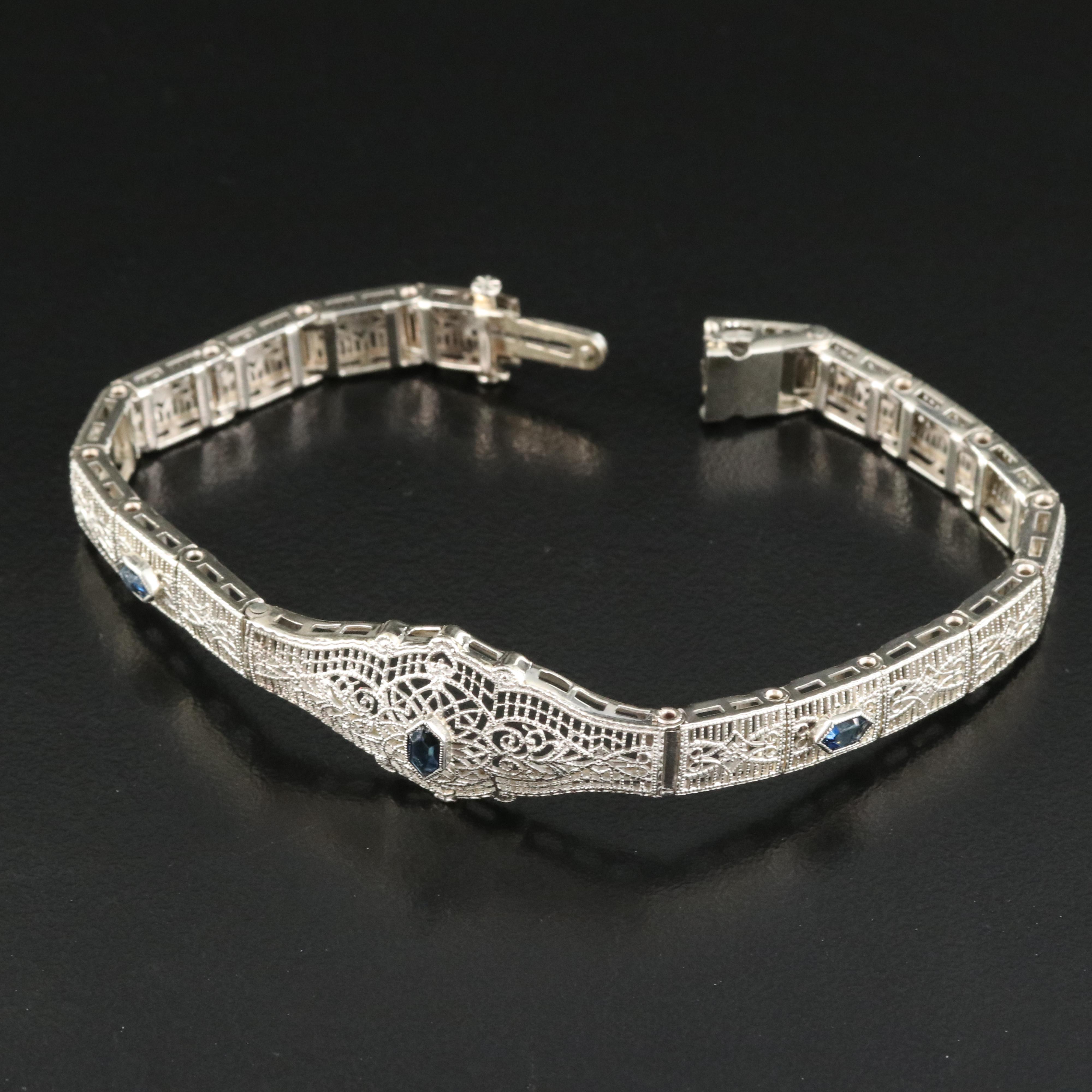 Art Deco 14K Glass Filigree Bracelet
