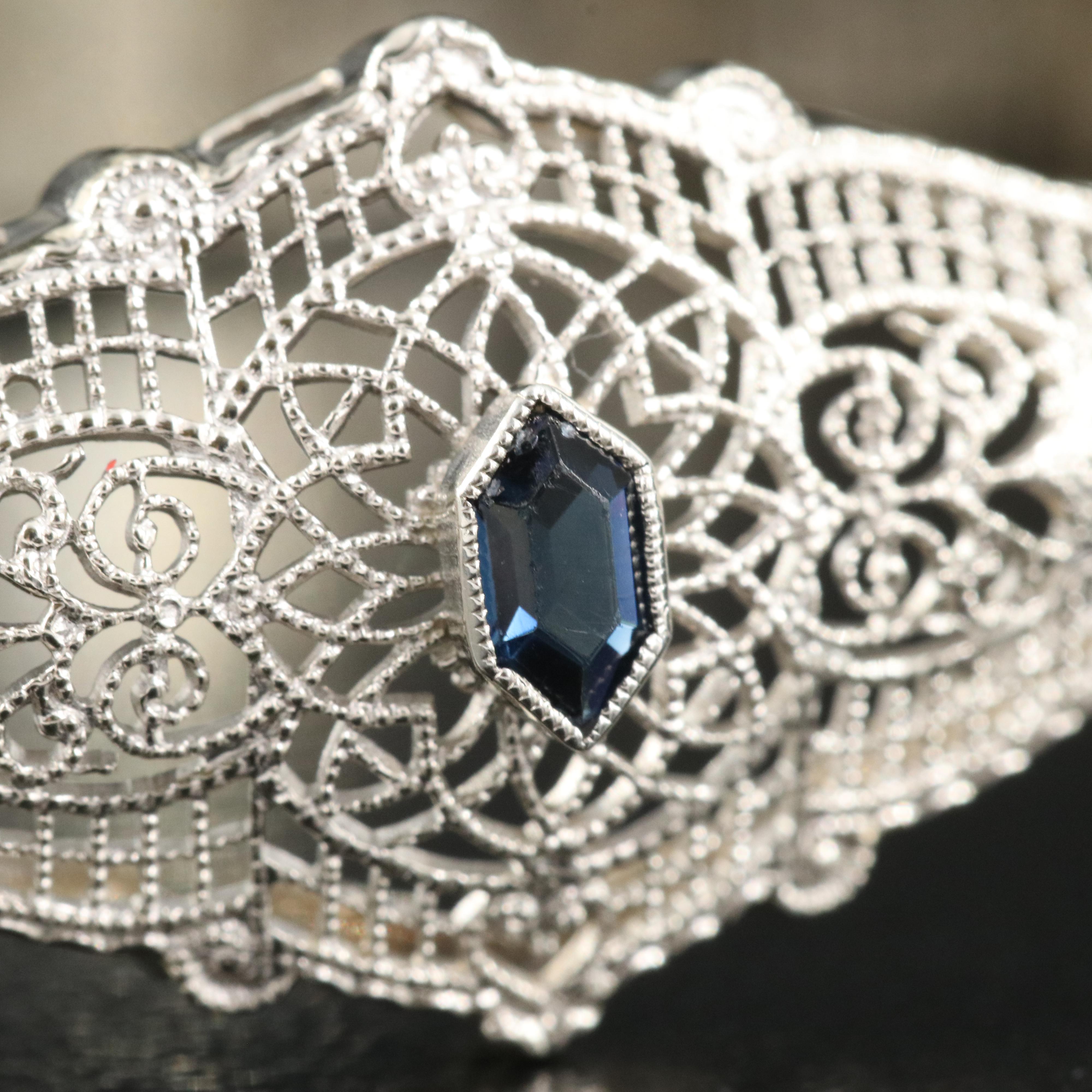 Art Deco 14K Glass Filigree Bracelet