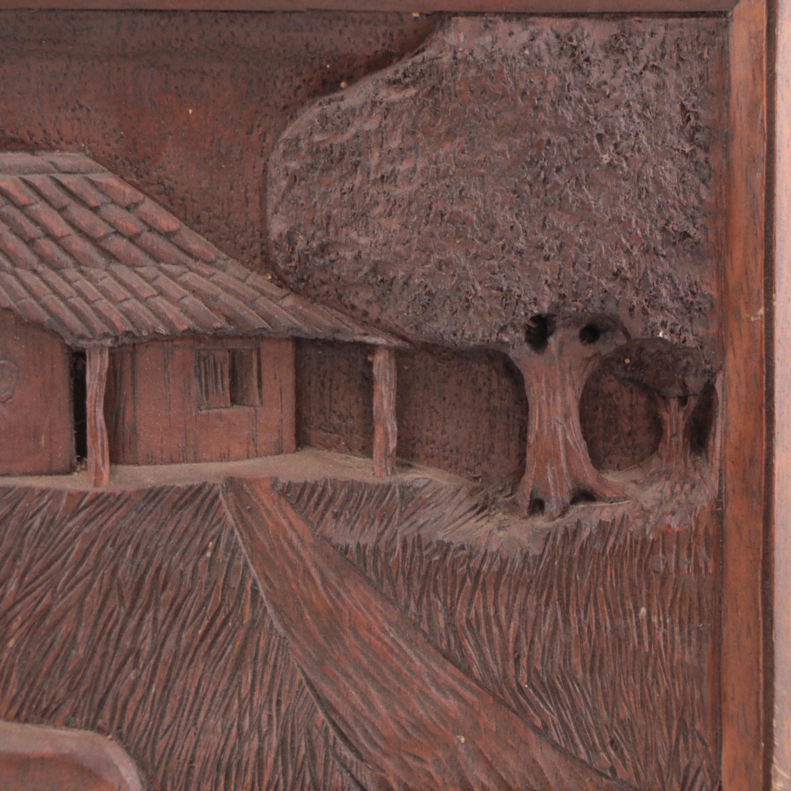Wood Carving of Pastoral Landscape