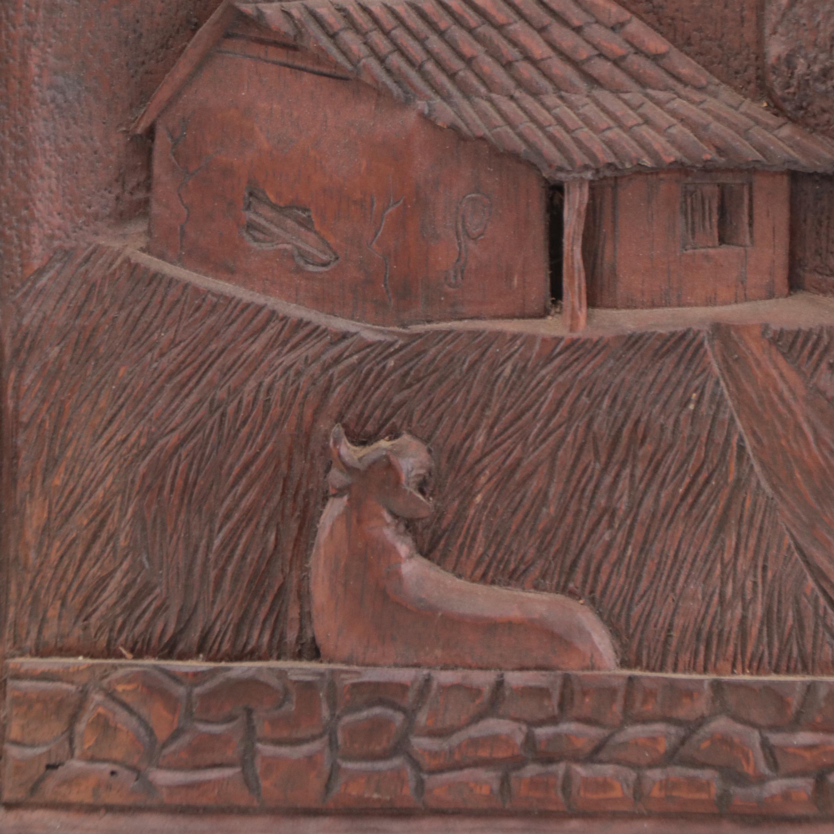Wood Carving of Pastoral Landscape
