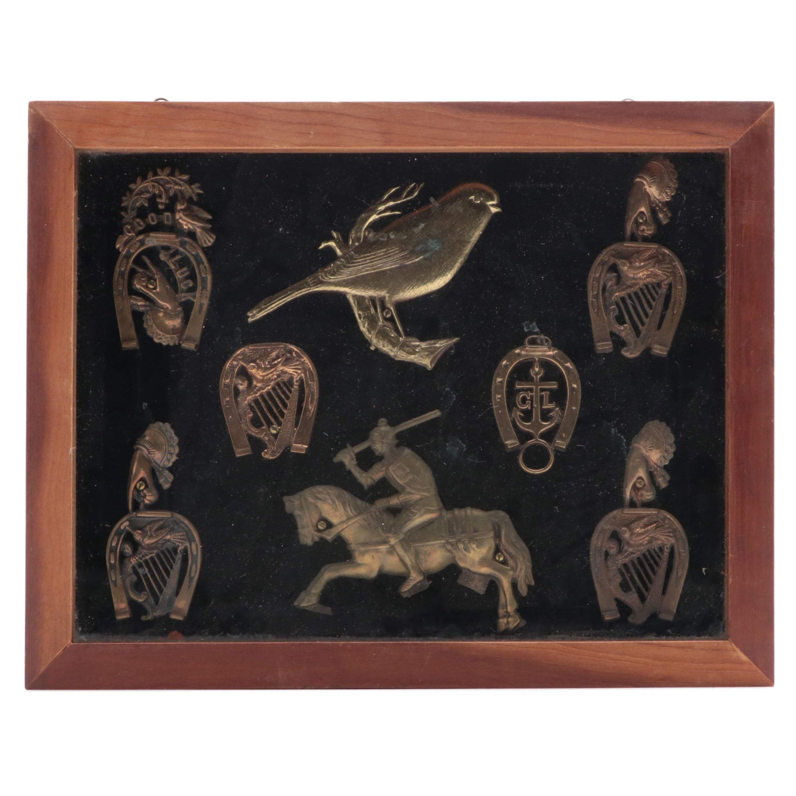 Cast Brass Horse Bridle Ornaments in Cherry Display Case EBTH