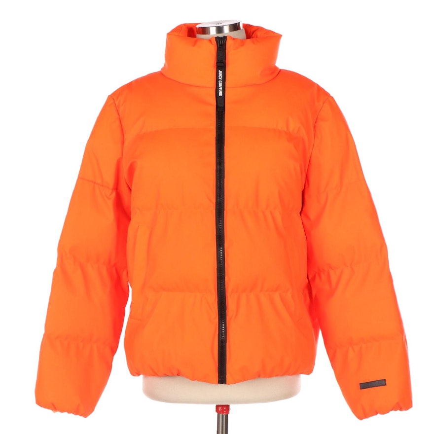Juicy Couture Black Label Puffer Jacket in Day Glo Orange