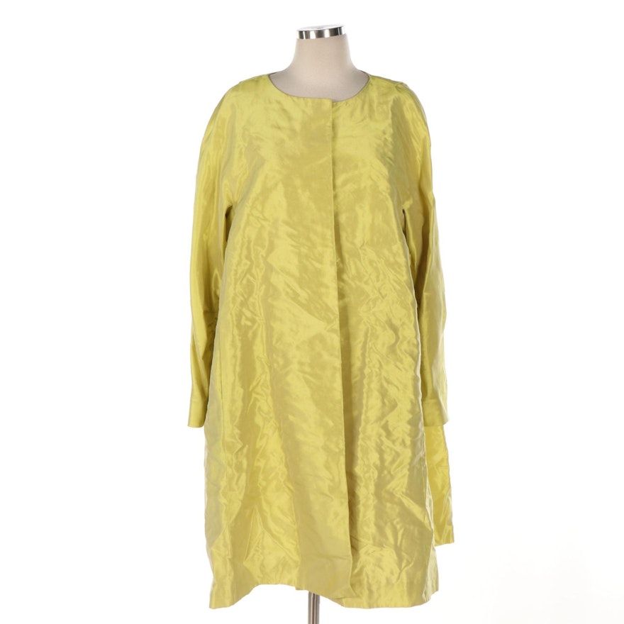 Barbara Tfank Cocktail Coat in Chartreuse Silk