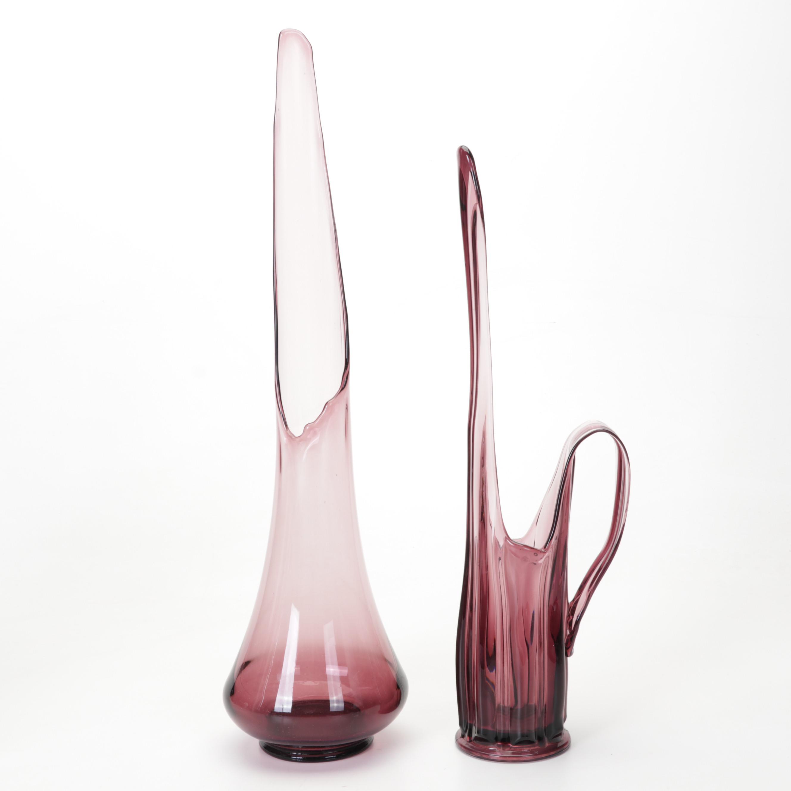 L.E. Smith Amethyst Glass Swung Vase, Pitcher, Metal Birch Bark Vase, More Décor