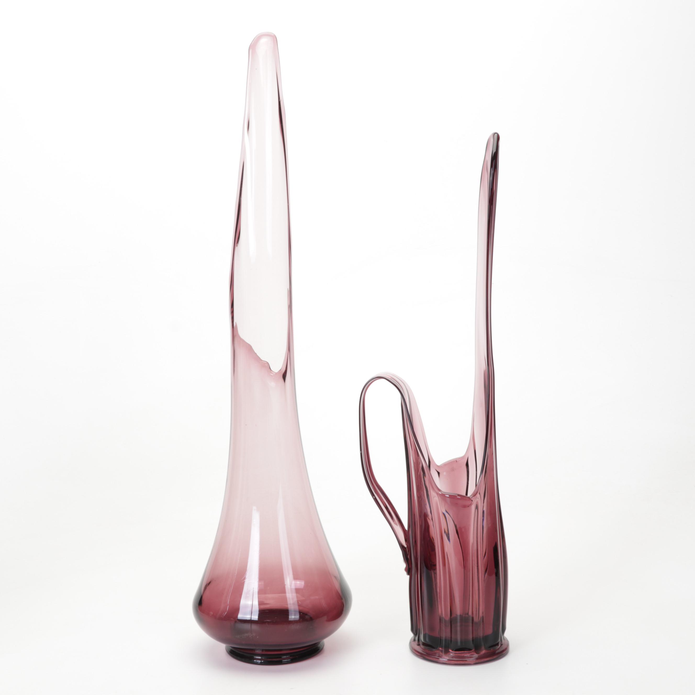 L.E. Smith Amethyst Glass Swung Vase, Pitcher, Metal Birch Bark Vase, More Décor