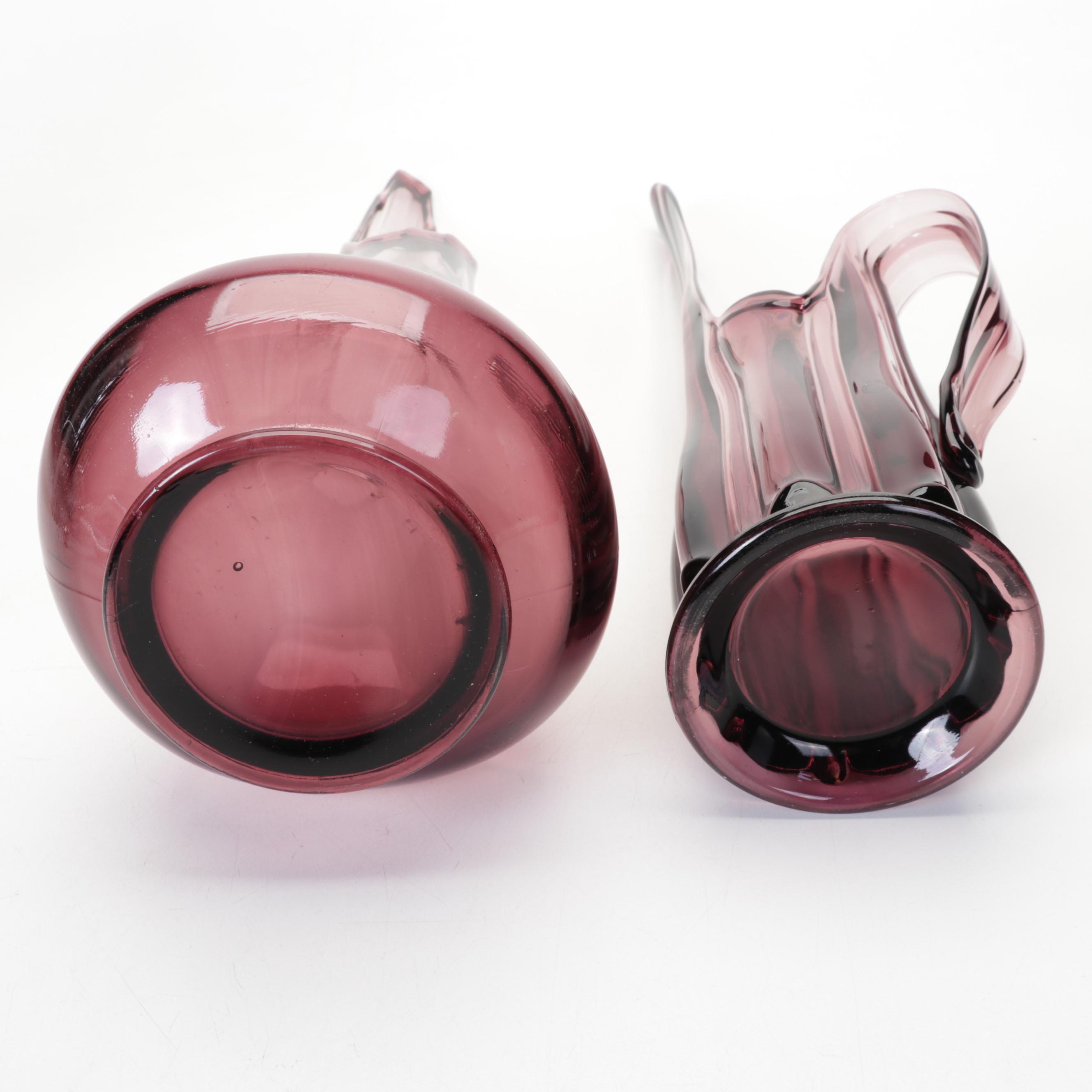 L.E. Smith Amethyst Glass Swung Vase, Pitcher, Metal Birch Bark Vase, More Décor