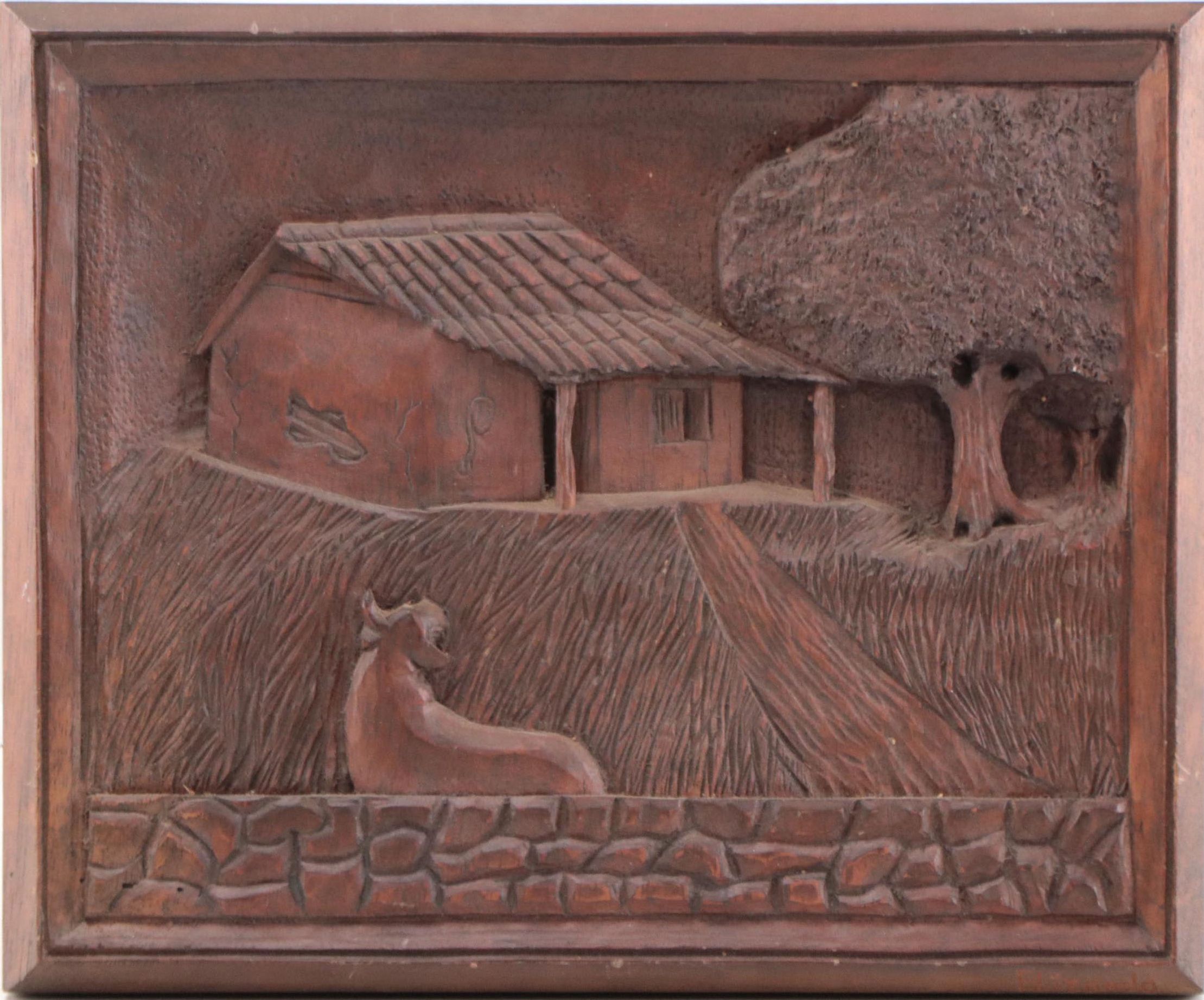 Wood Carving of Pastoral Landscape