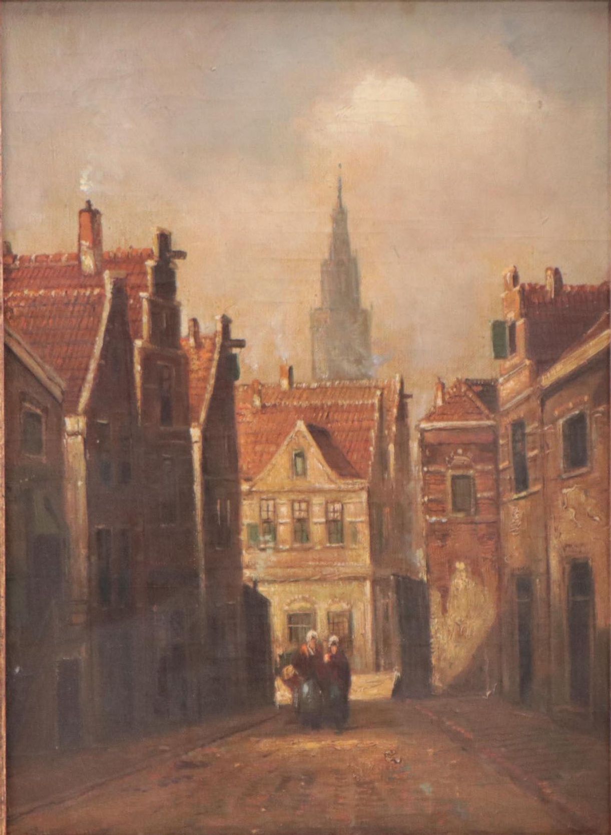 European City Scene Oil Painting, Mid-20th Century