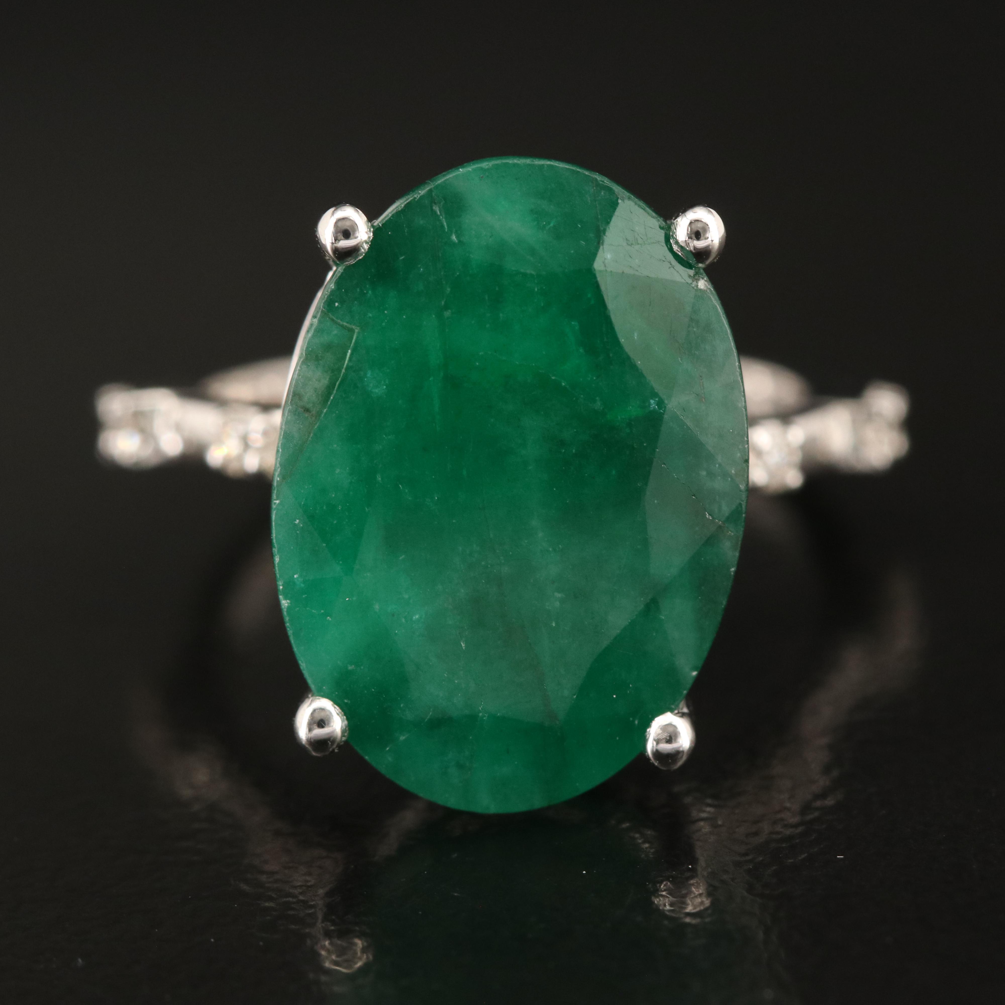 14K 10.12 CT Emerald and Diamond Ring