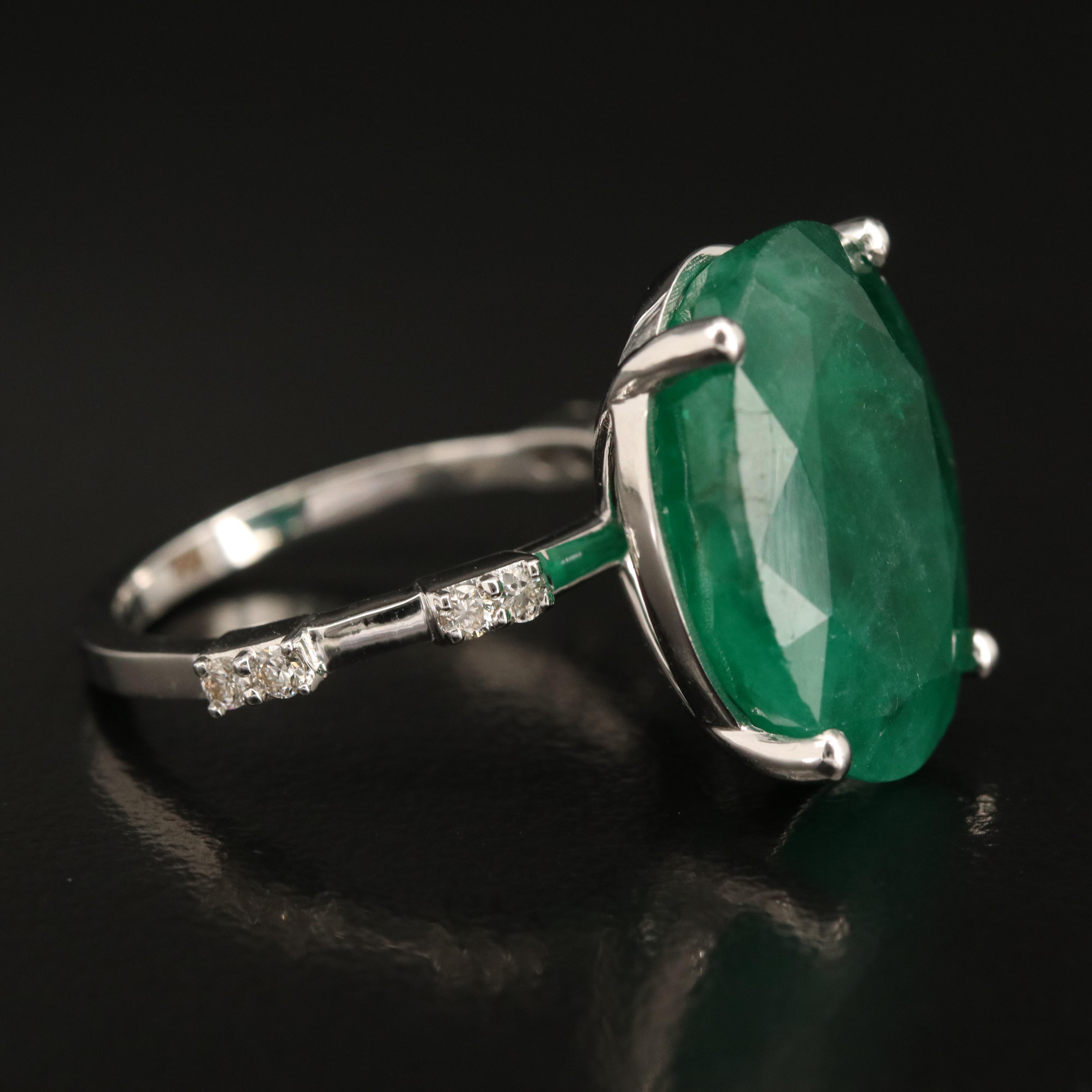 14K 10.12 CT Emerald and Diamond Ring