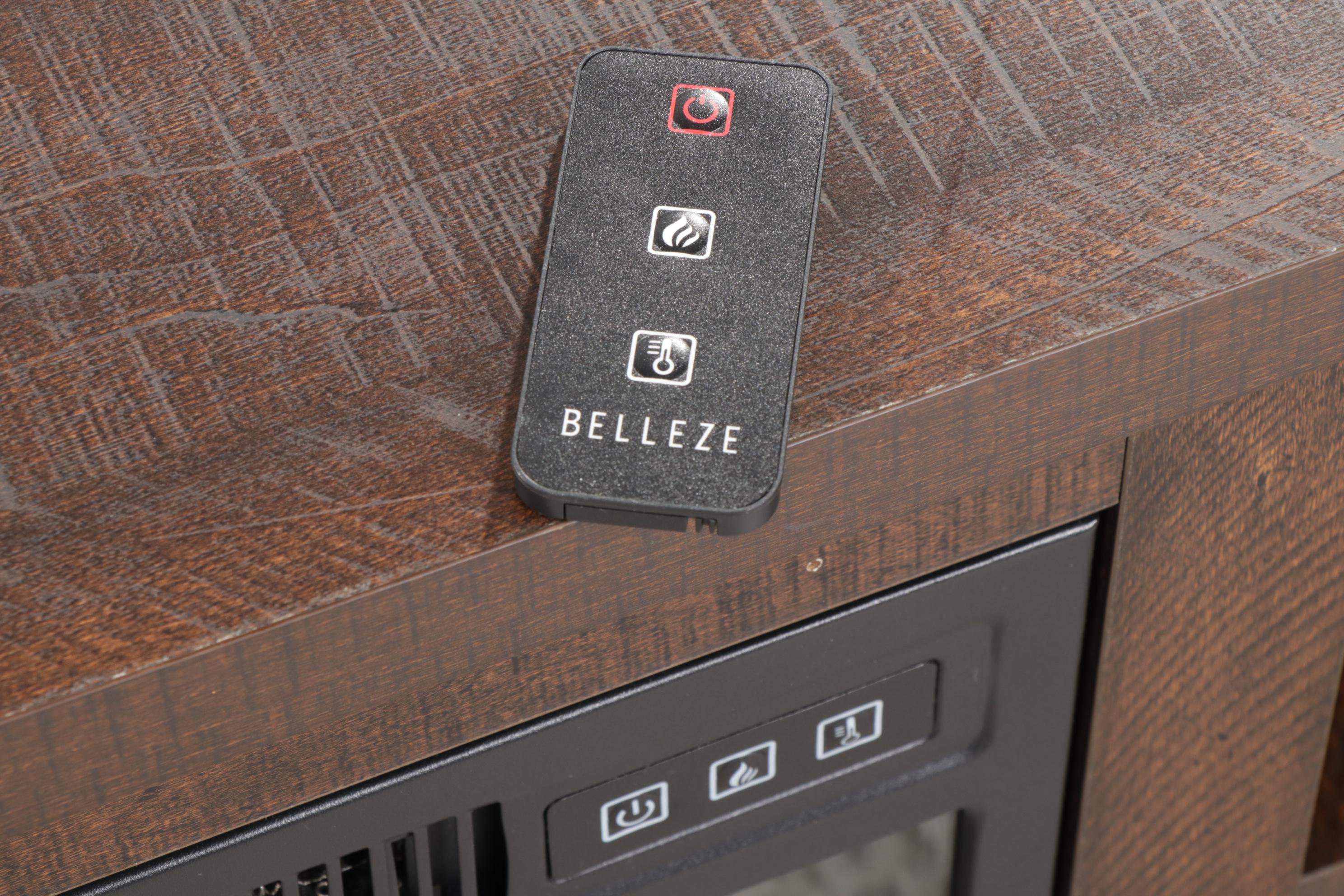 Belleze Electric Fireplace in Contemporary Planked Wood Style Console Cabinet
