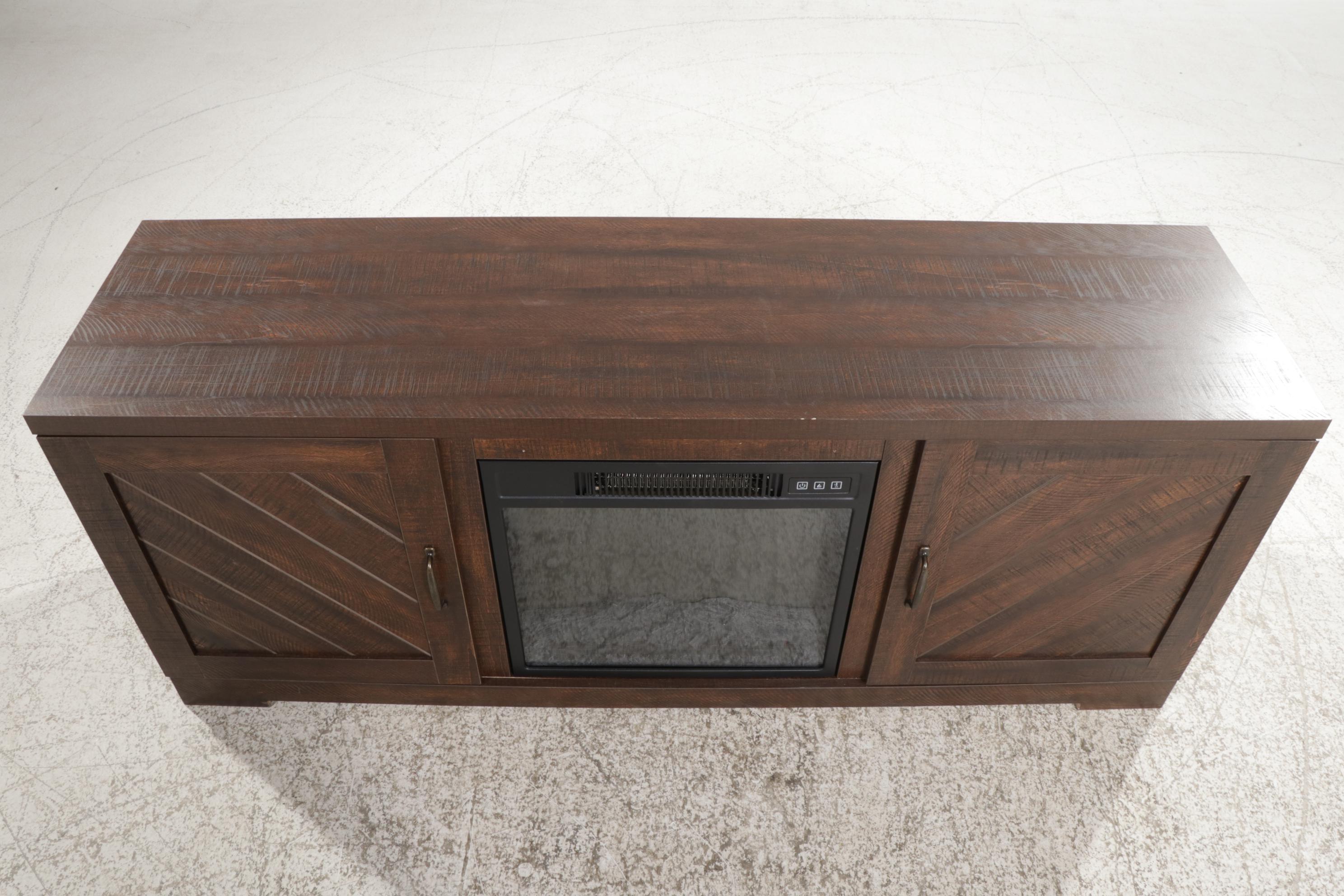 Belleze Electric Fireplace in Contemporary Planked Wood Style Console Cabinet