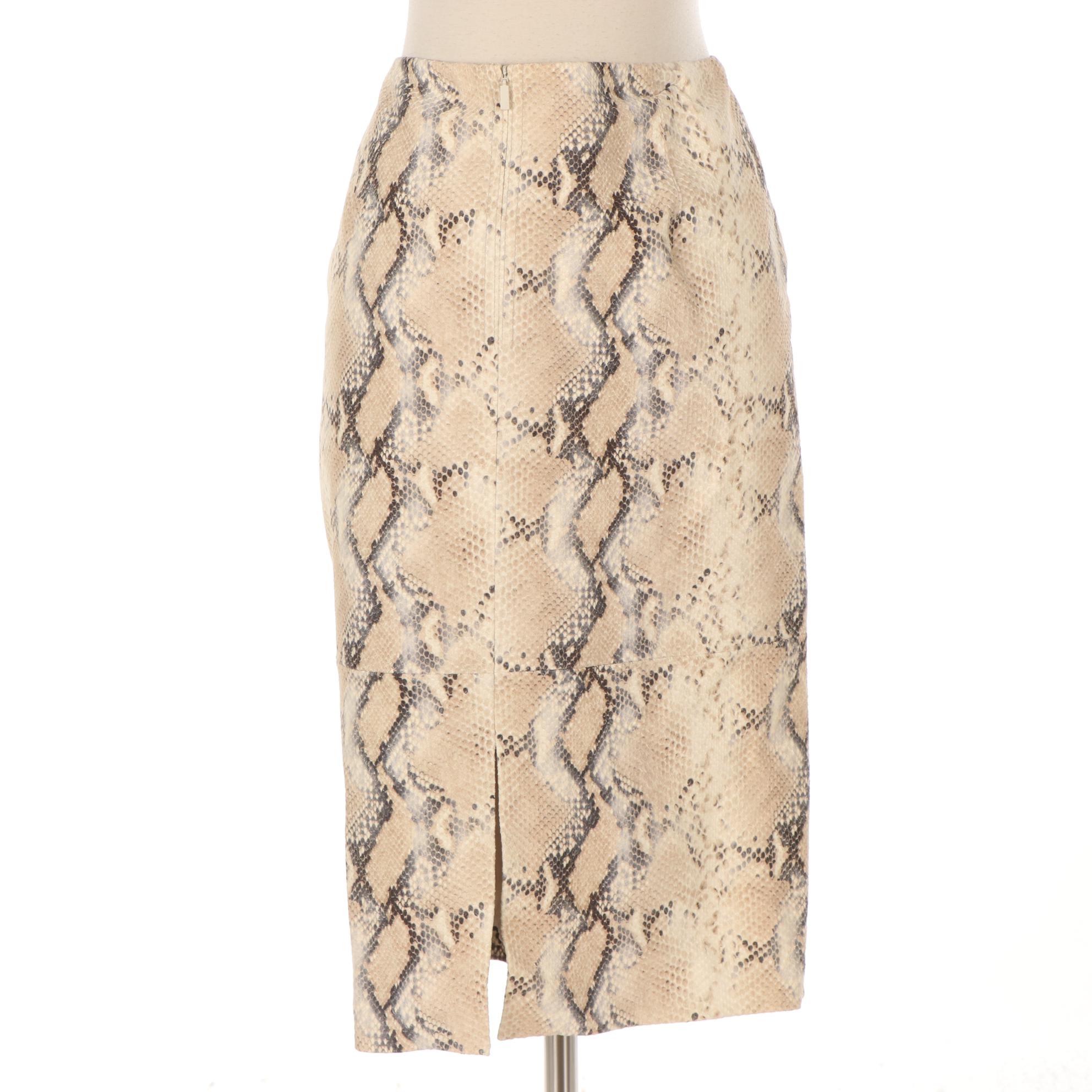 Lafayette 148 Snakeskin Effect Leather Skirt, NWT