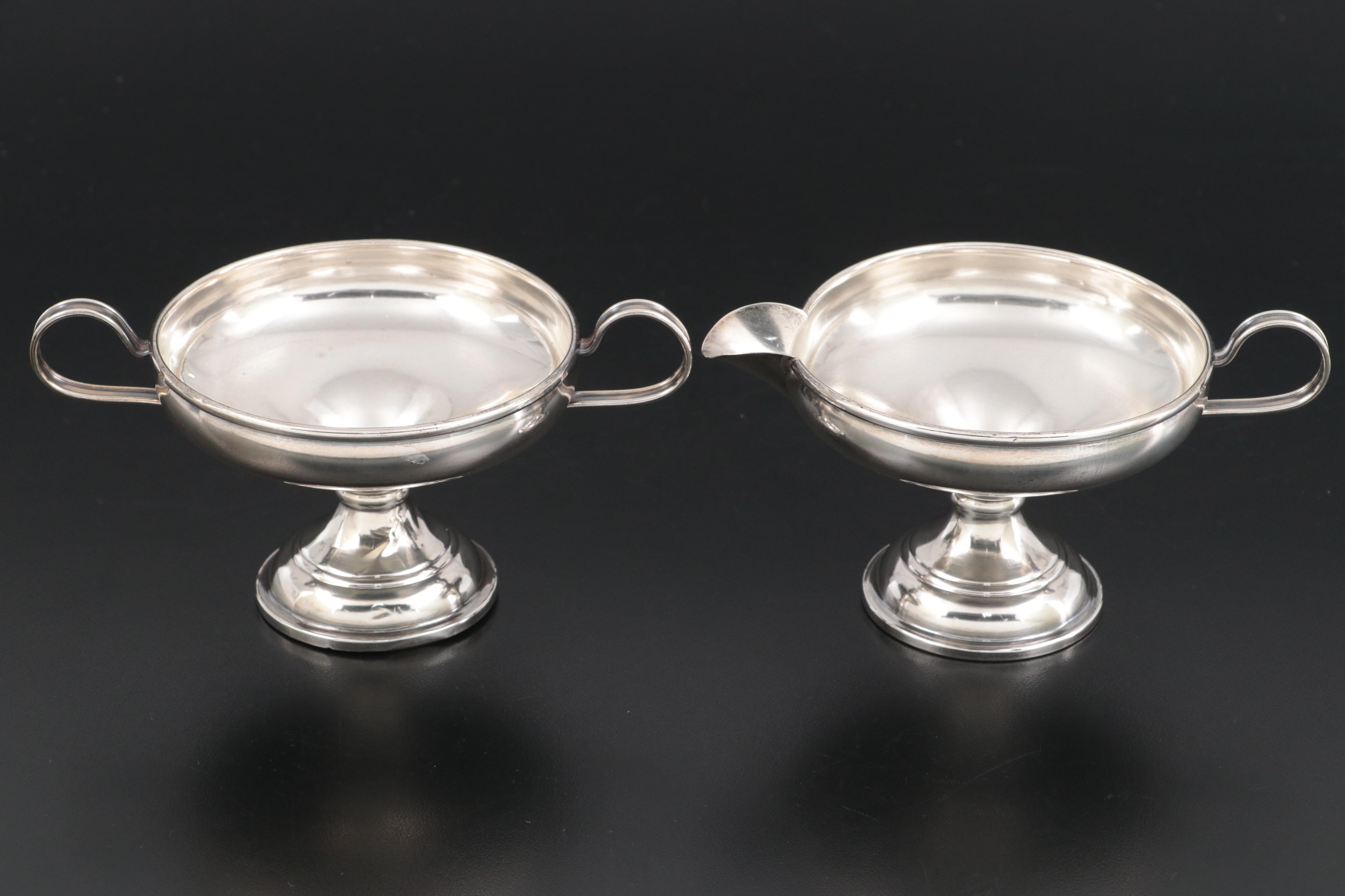 Preisner Sterling Silver Compote and Bowl with Sterling Creamer and Sugar