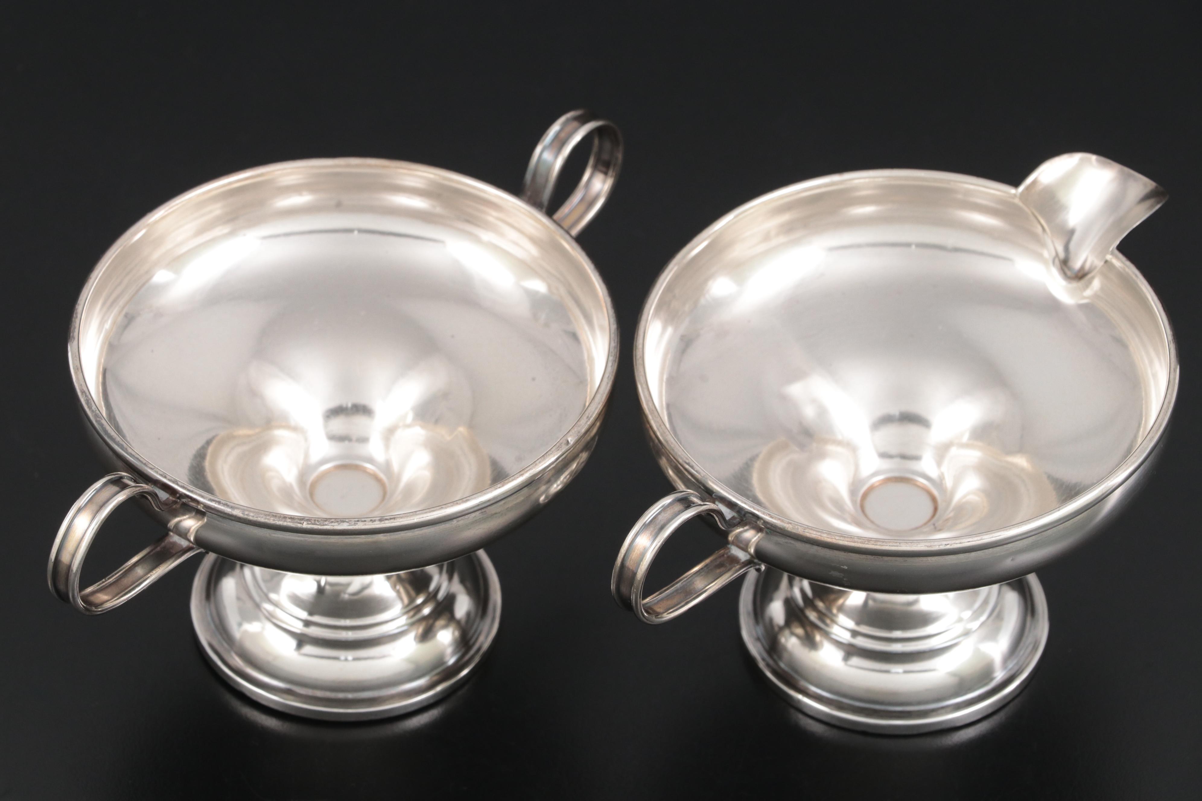 Preisner Sterling Silver Compote and Bowl with Sterling Creamer and Sugar