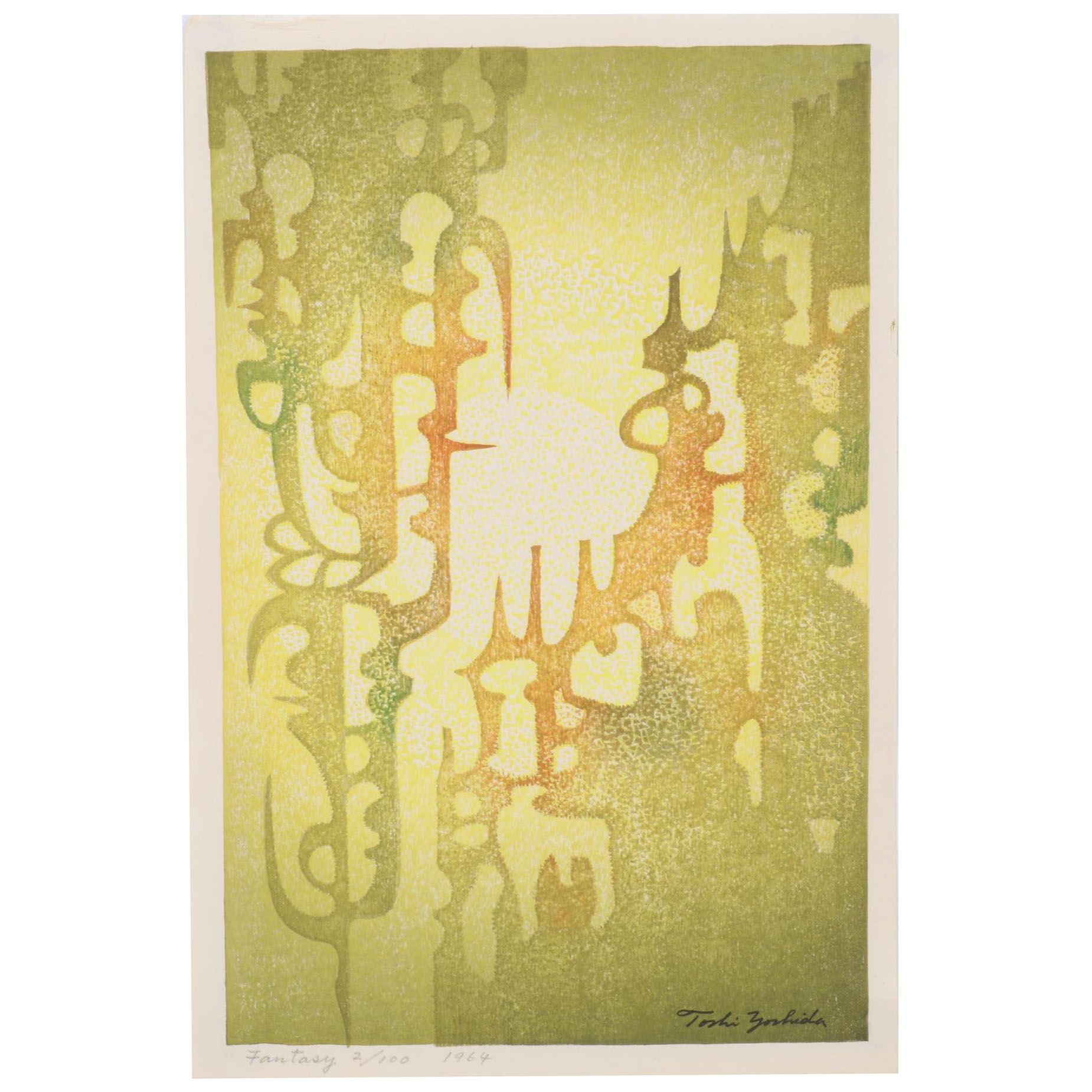 Yoshida Tōshi Modernist Woodblock "Fantasy," 1964
