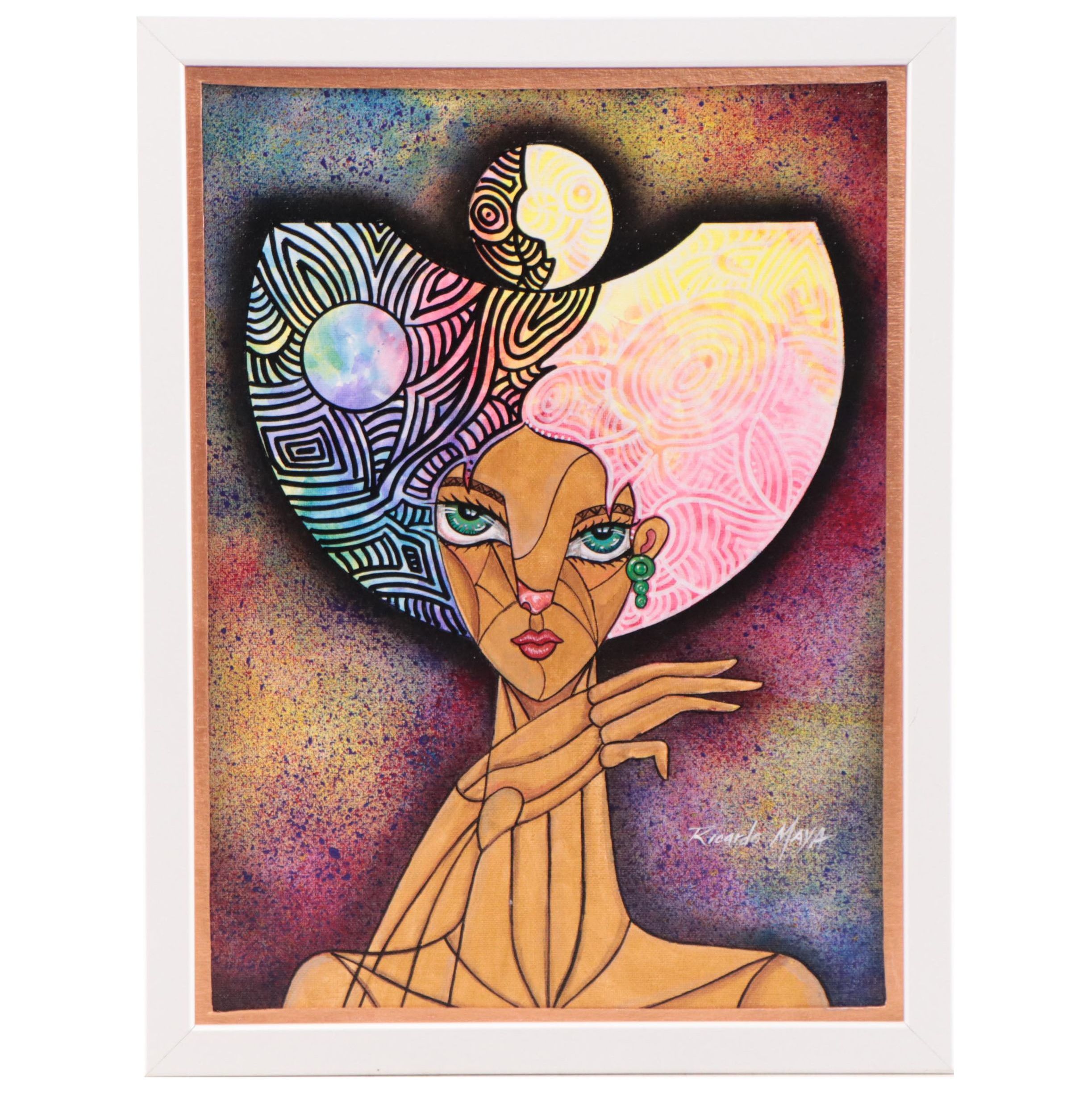Ricardo Maya Portrait Mixed Media Painting, 21st Century